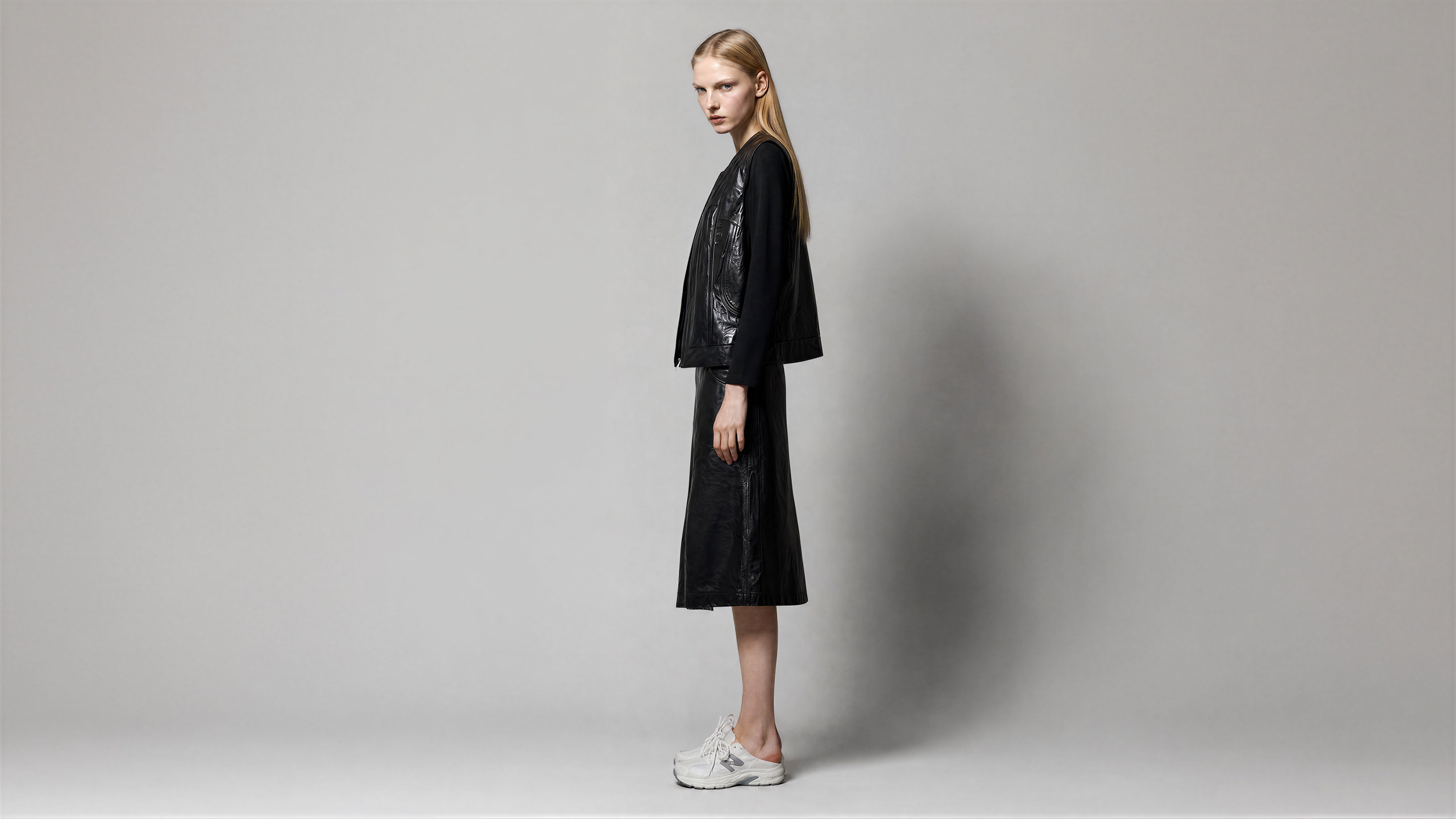 CLASSIC BLACK / DARK CHOCOLATE BROWN LEATHER A-LINE MAXI SKIRT