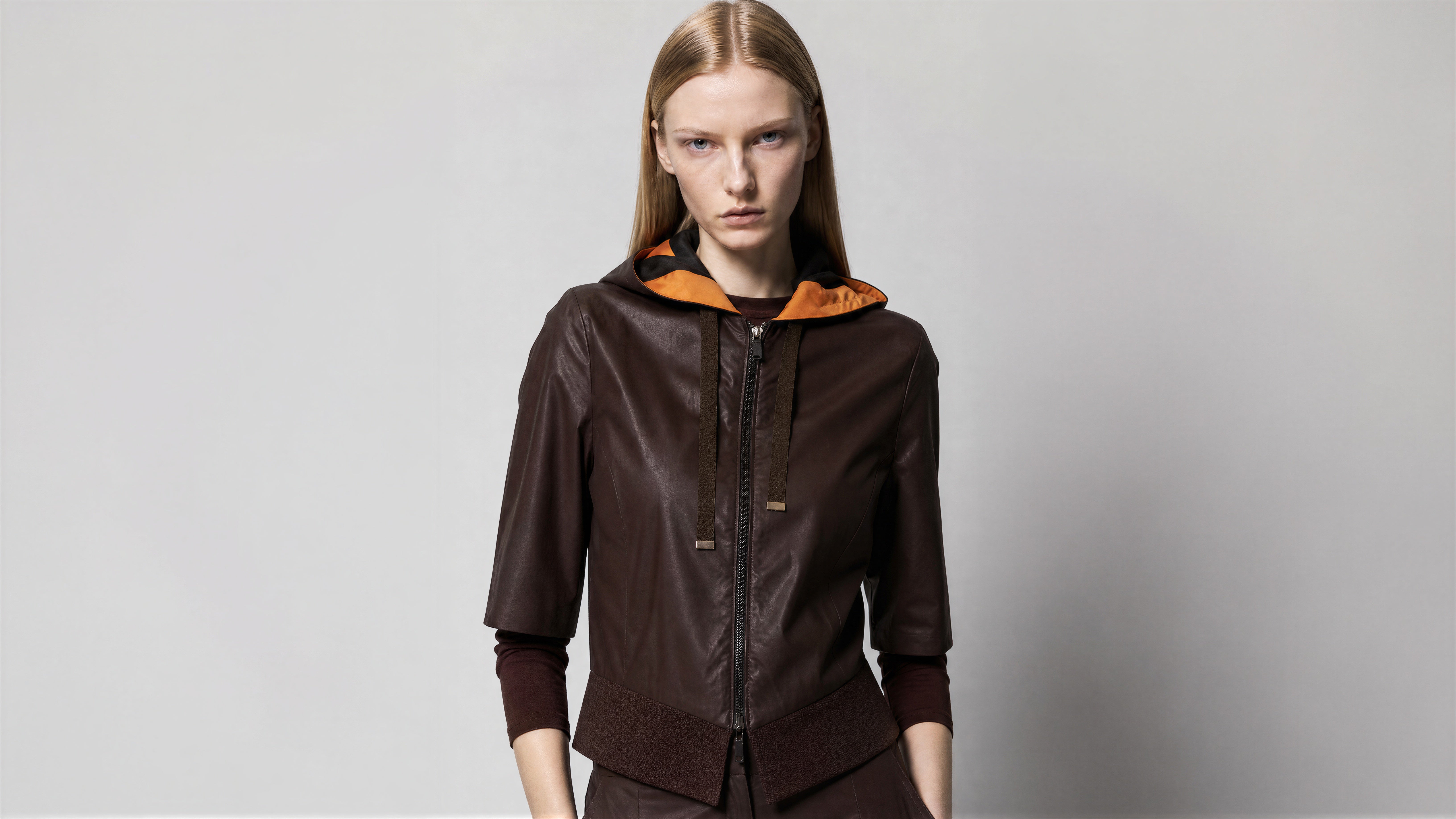 COCOA RED BROWN / MISTY BLACK 3/4-SLEEVE HOODED TRENCH COAT