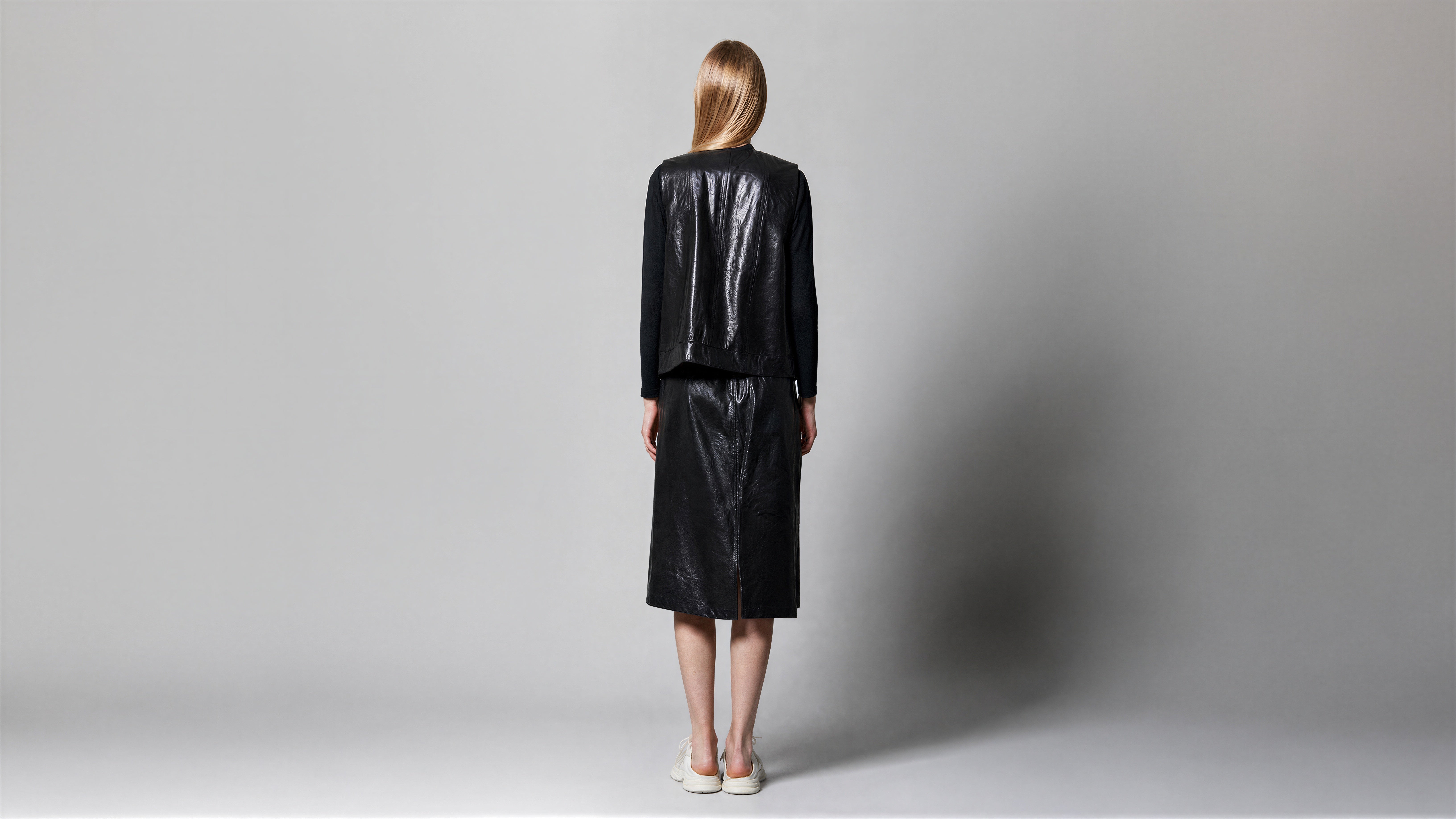CLASSIC BLACK / DARK CHOCOLATE BROWN LEATHER A-LINE MAXI SKIRT