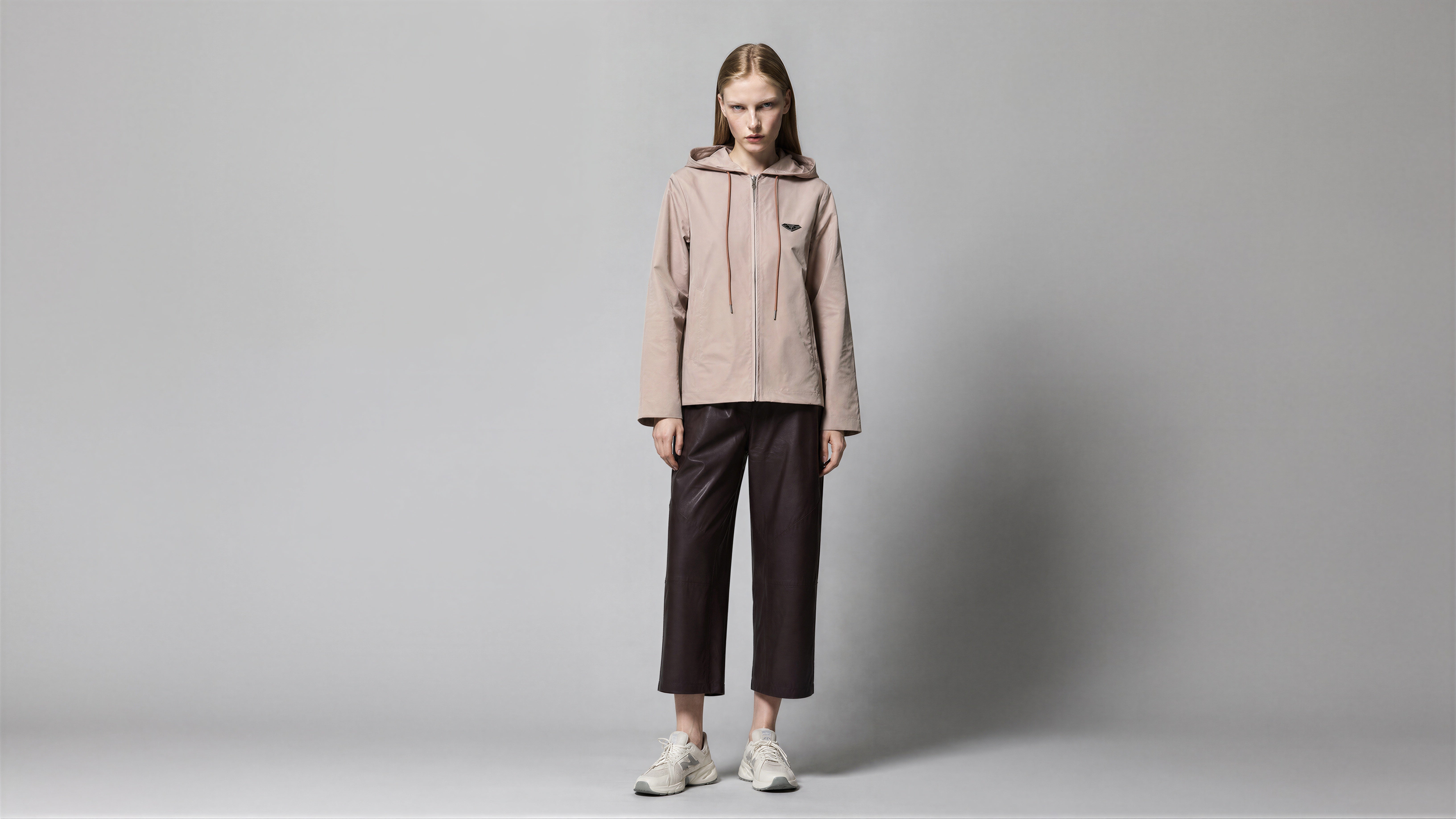 SOFT BLUSH PINK / WARM BEIGE TRENCH CASUAL HOODED JACKET