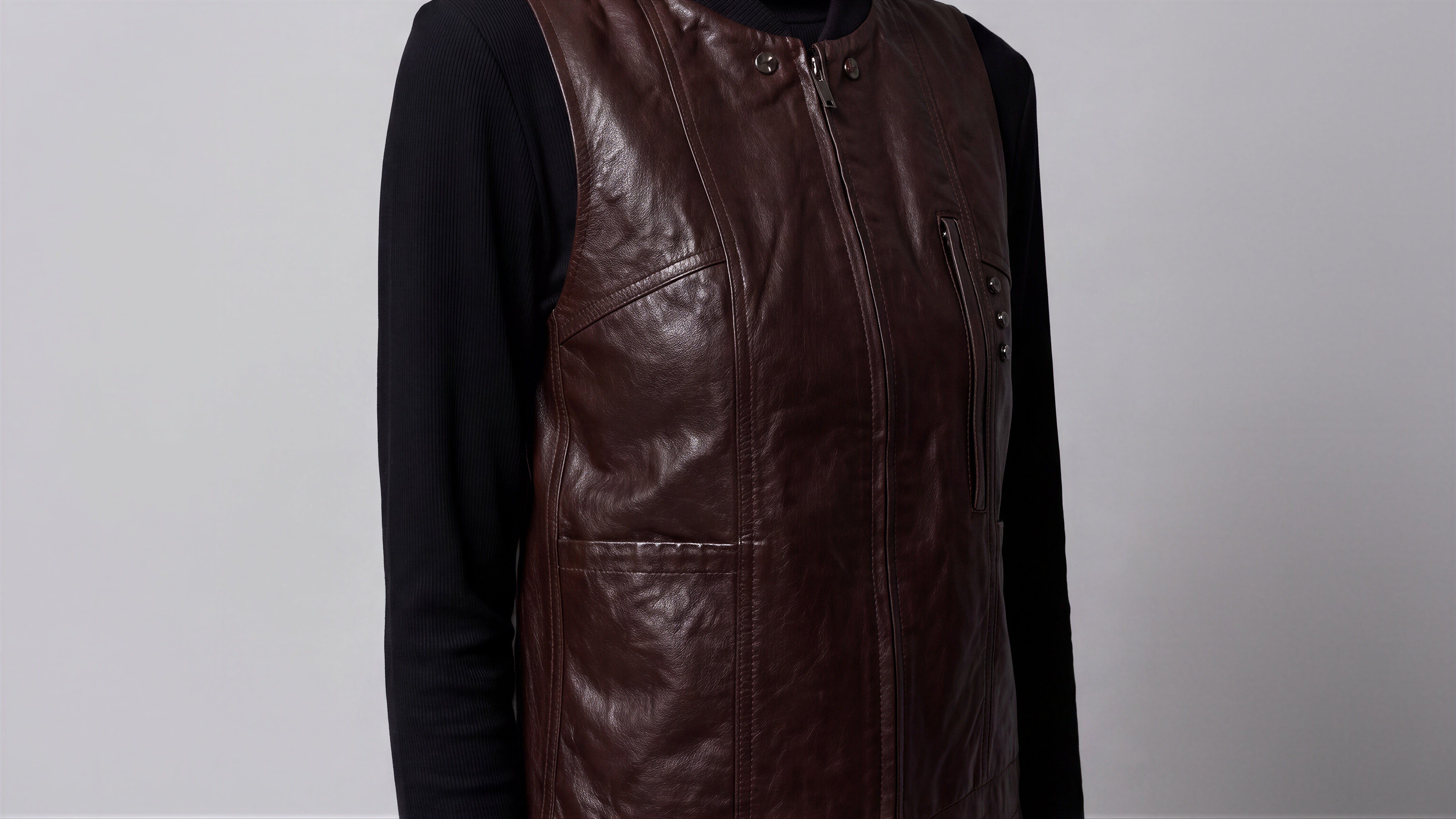 CLASSIC BLACK / DARK CHOCOLATE BROWN LEATHER VEST