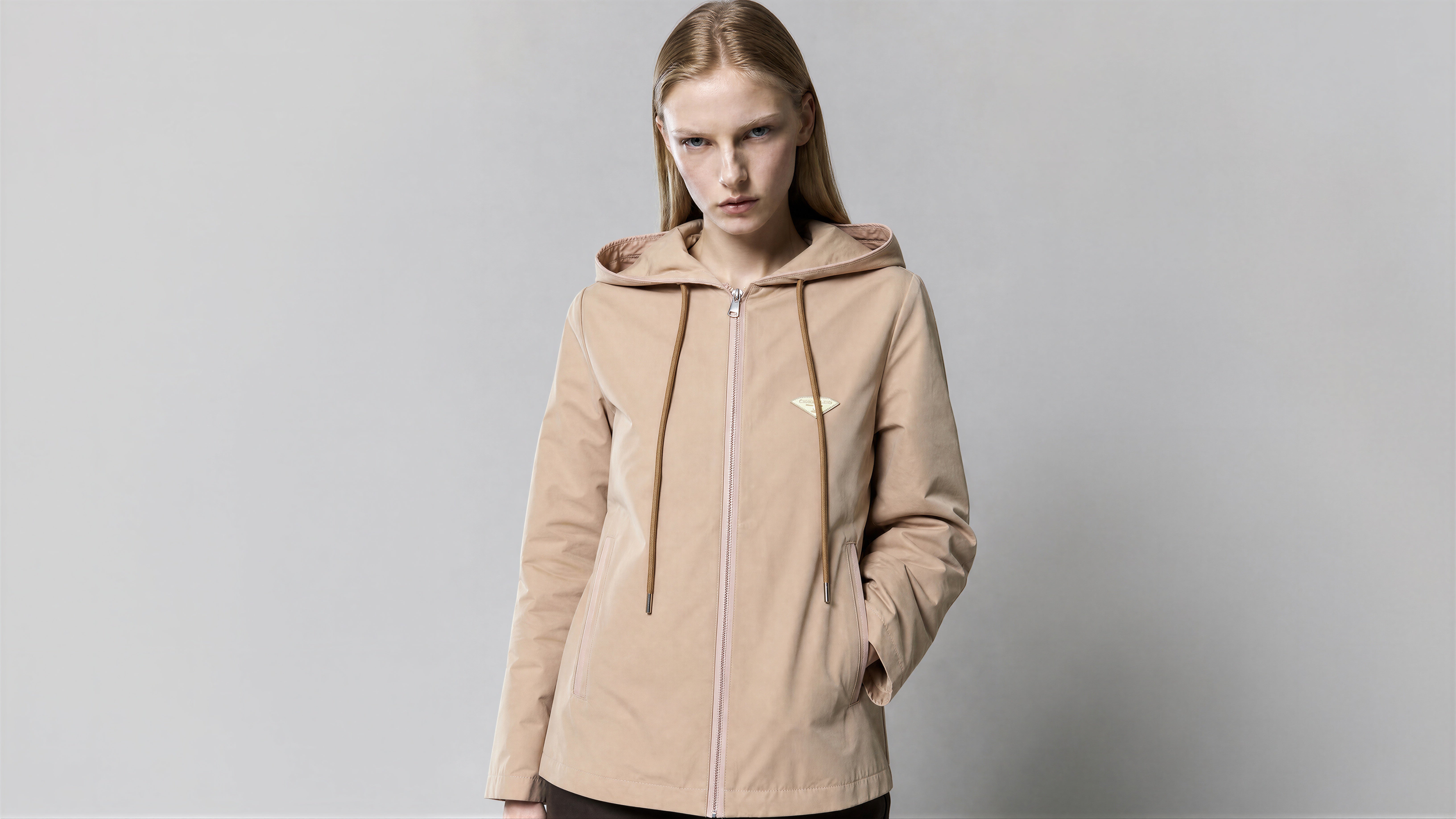 SOFT BLUSH PINK / WARM BEIGE TRENCH CASUAL HOODED JACKET