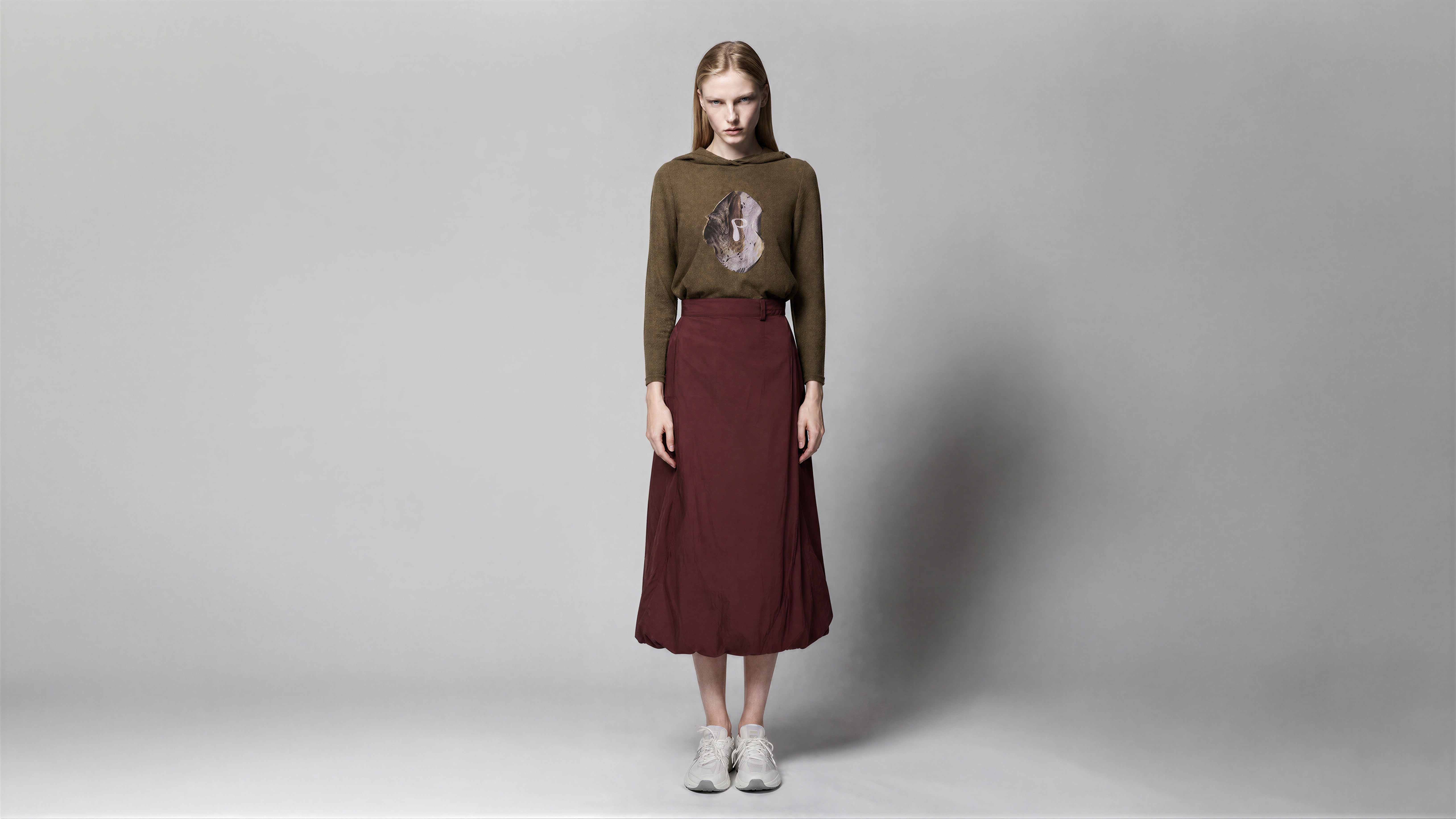 MISTY MIDNIGHT BLUE / DEEP ROSE RED CASUAL TRENCH BUBBLE-HEM LONG SKIRT