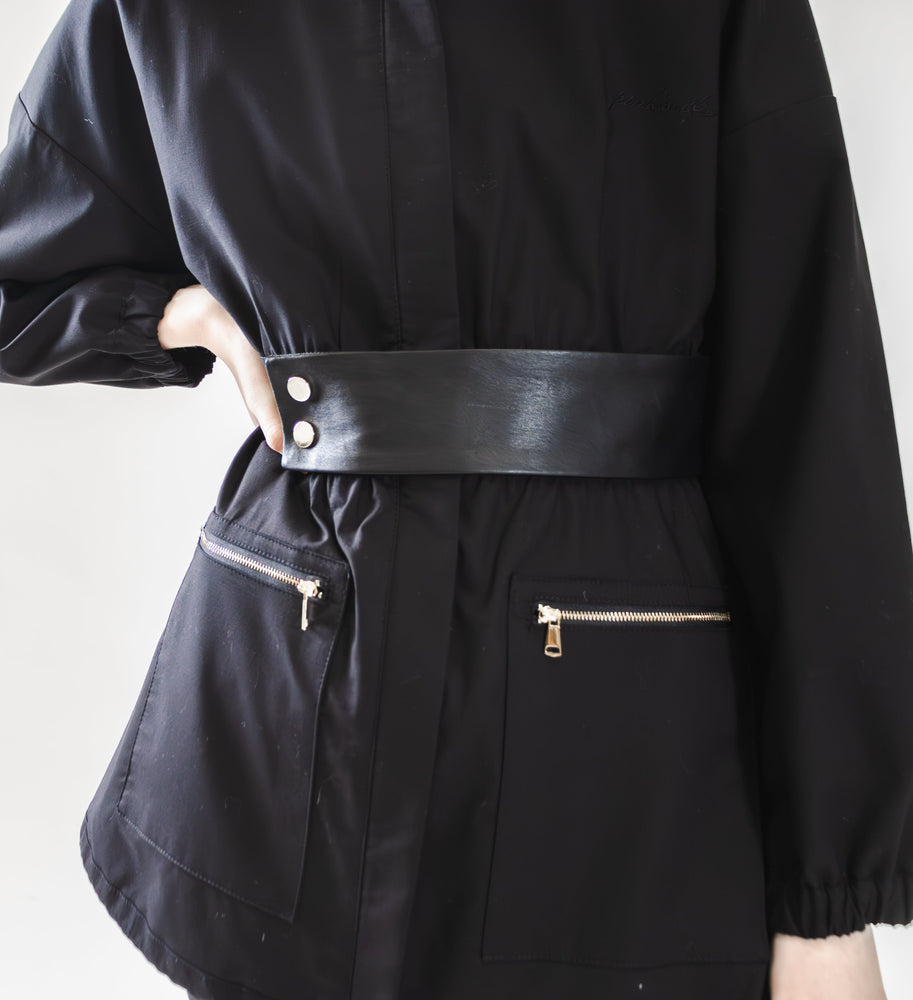 
                  
                    BLACK STAND COLLAR LONG COTTON COAT
                  
                