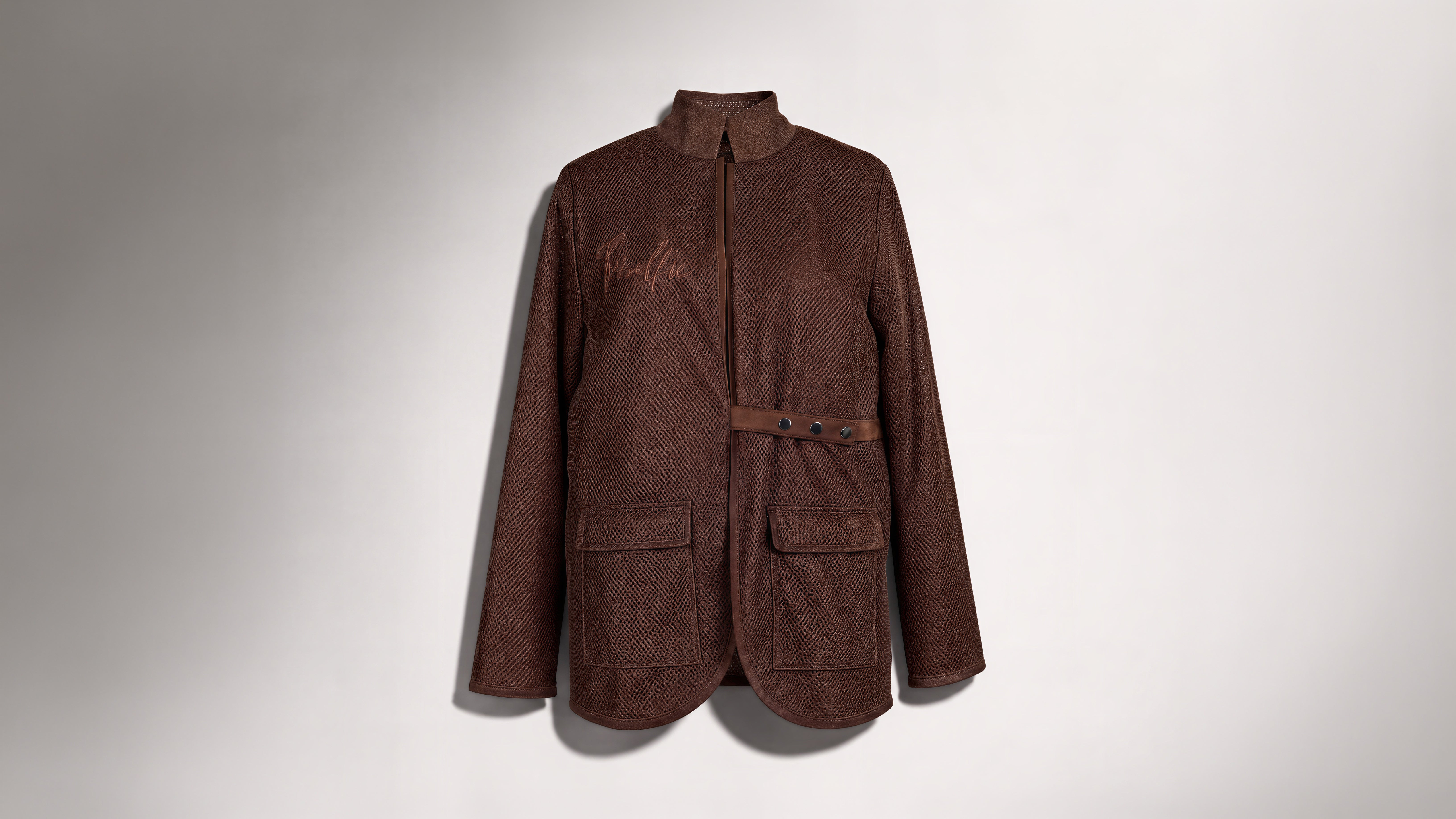 COOL MIST GREY / DEEP CHOCOLATE BROWN MESH BLAZER