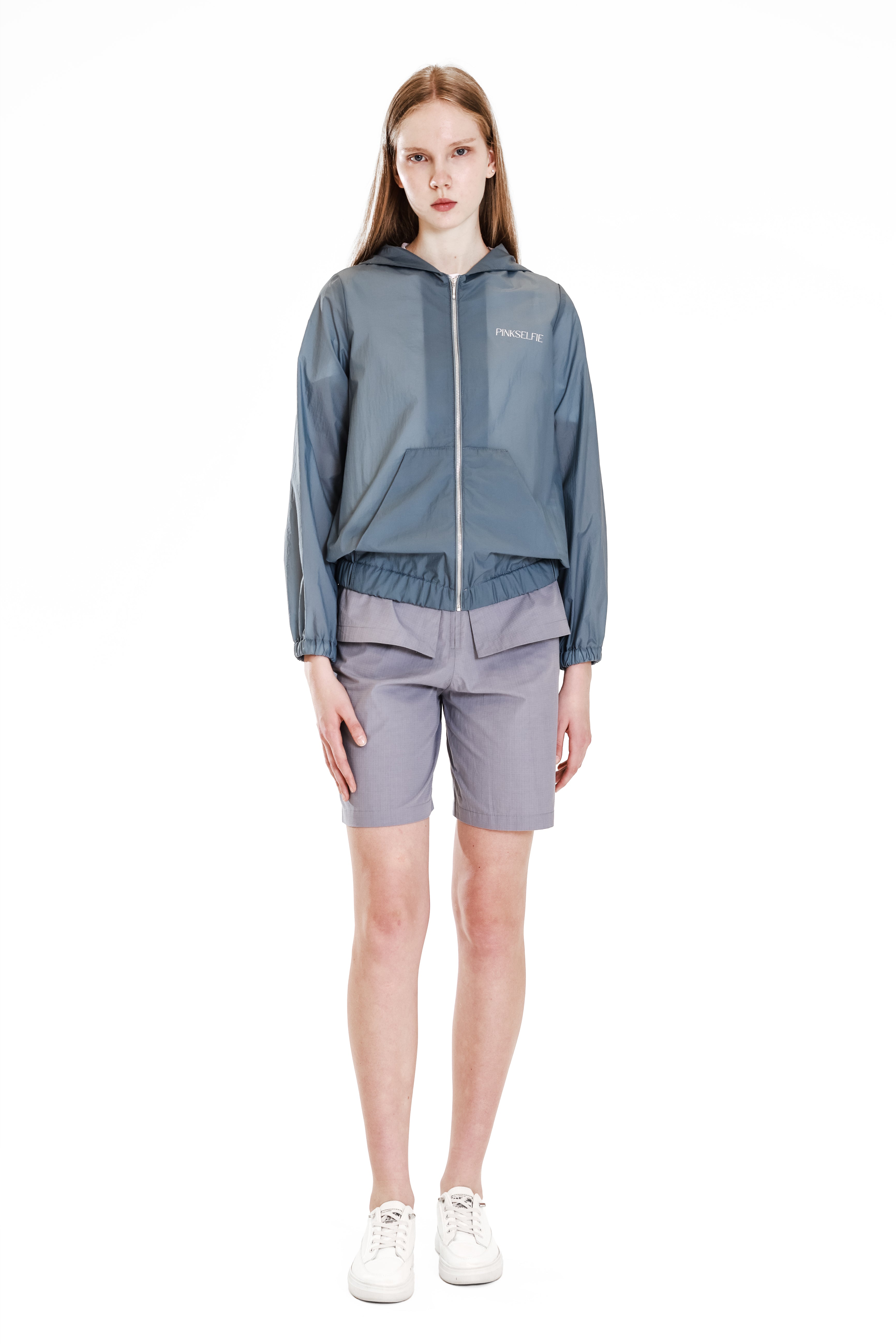 LIGHT KHAKI/BLUE HOODED TRENCH COAT