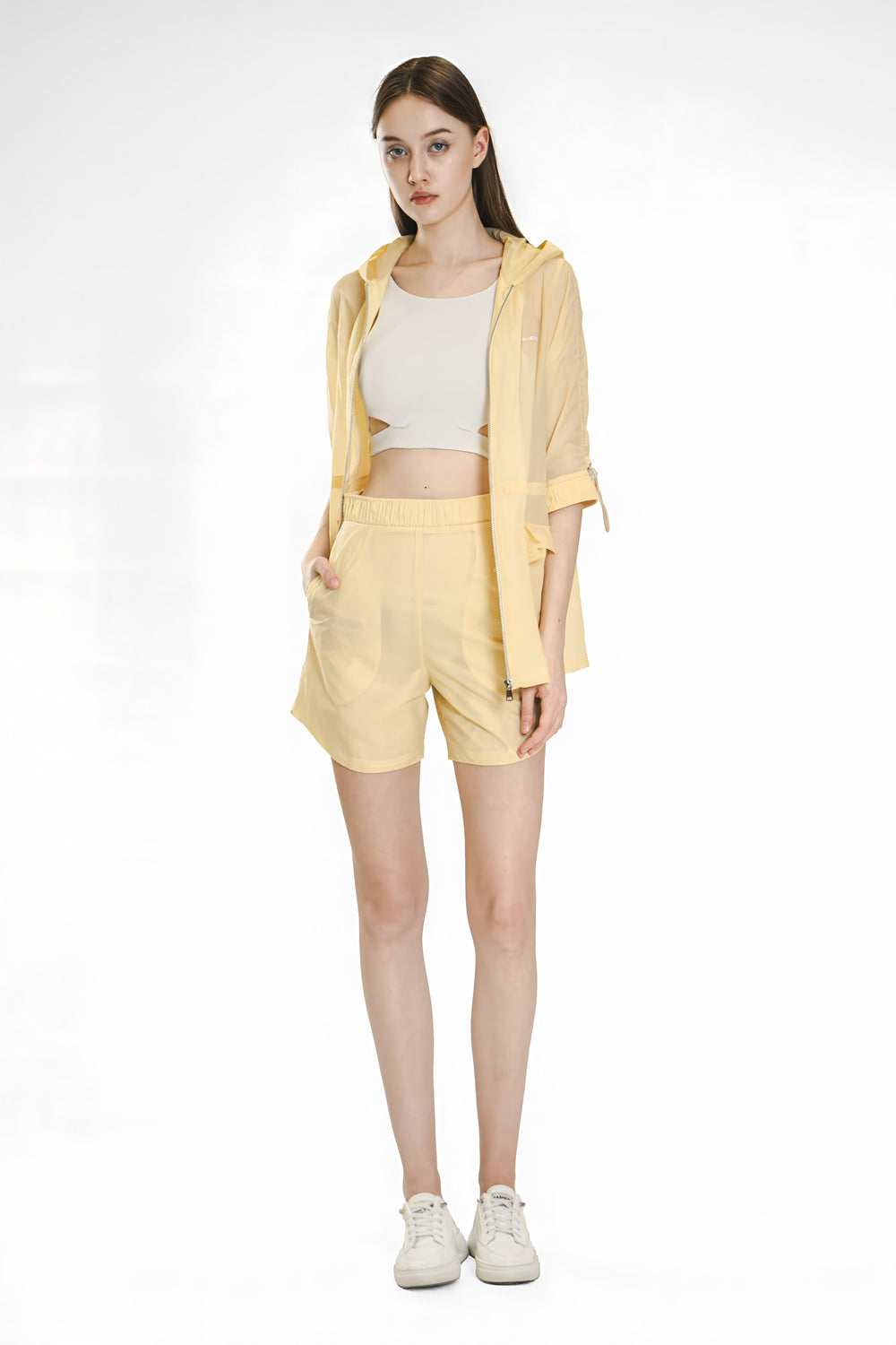 KHAKI/LIGHT YELLOW TRENCH COAT SHORTS