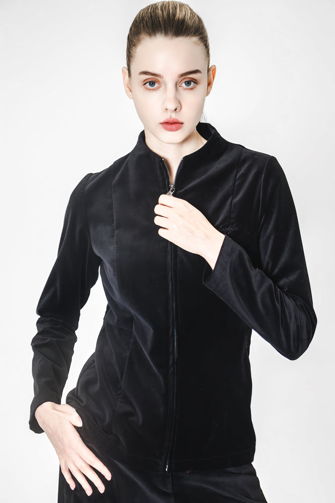 FASHION BLACK FITTED VELVET JACKET