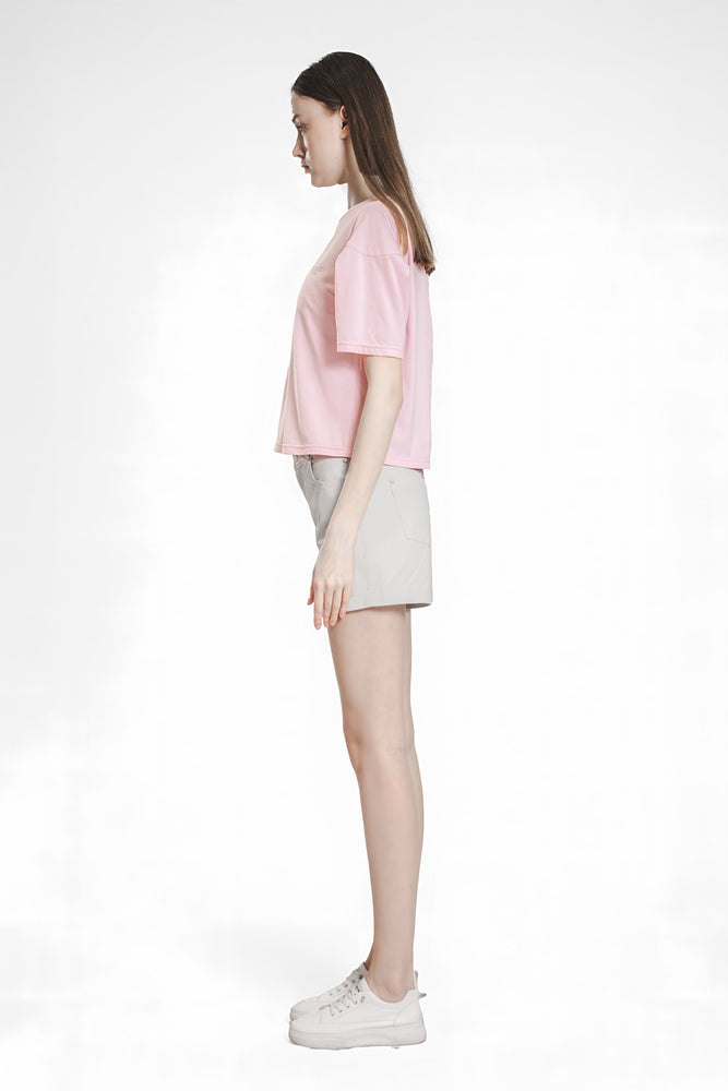 
                  
                    MISTY DEW GRAY/BALLETS PINK PLEATED SLEEVE T-SHIRT
                  
                
