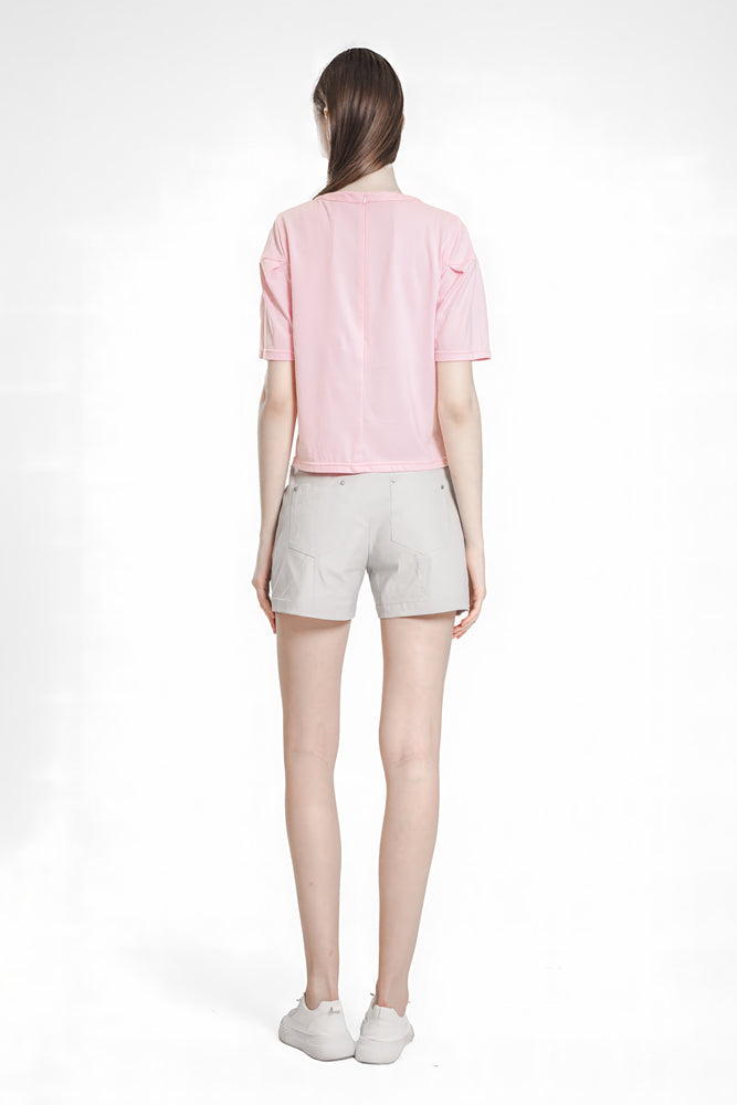 
                  
                    MISTY DEW GRAY/BALLETS PINK PLEATED SLEEVE T-SHIRT
                  
                