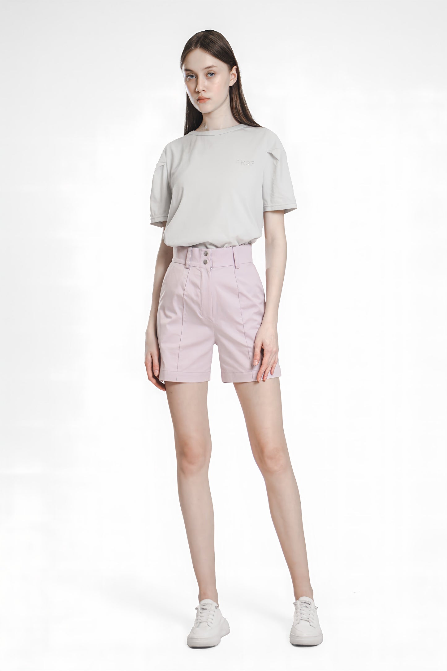 
                  
                    MISTY DEW GRAY/BALLETS PINK PLEATED SLEEVE T-SHIRT
                  
                
