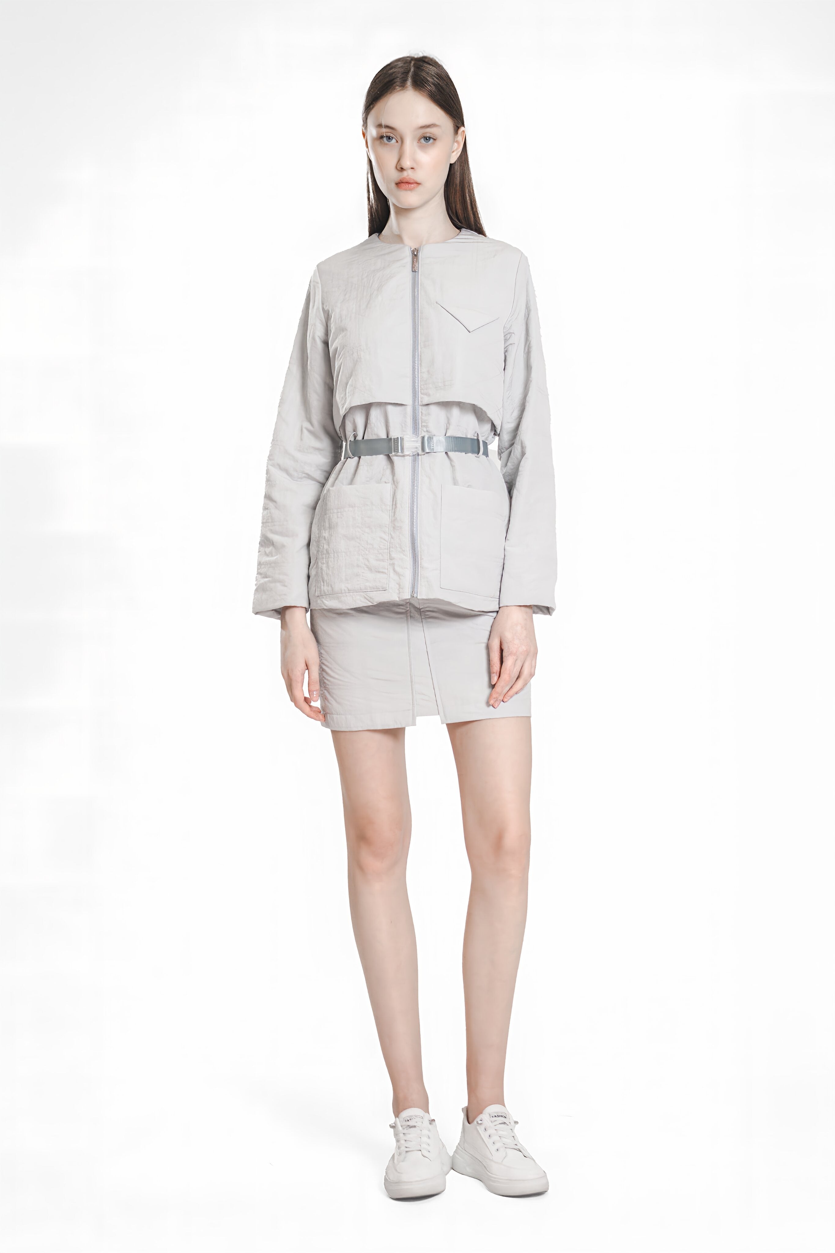 MOONLIGHT GRAY / SUPERNATURAL PINK QUILTED MID-LENGTH JACKET