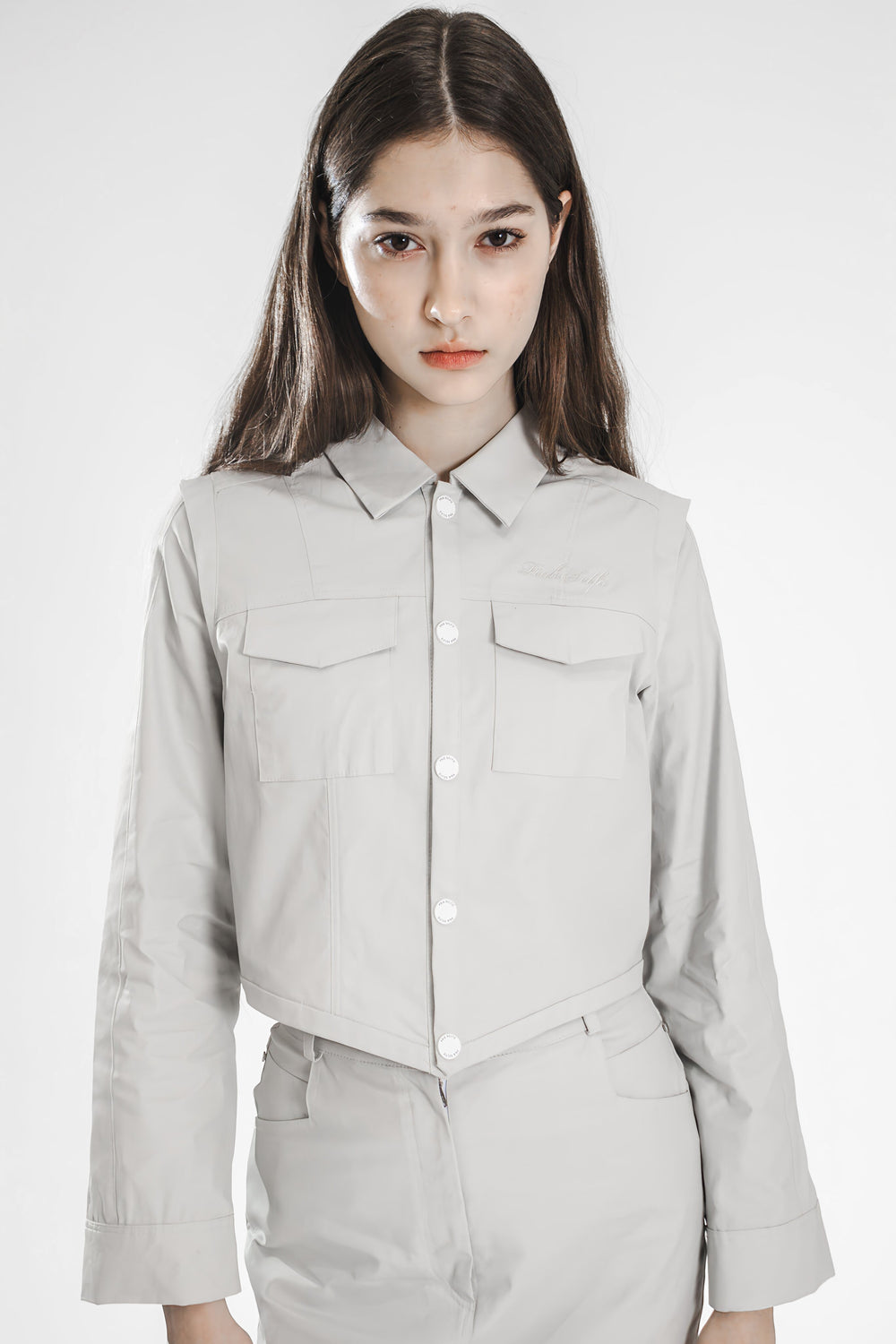 MOONLIGHT GREY CROPPED TRENCH JACKET