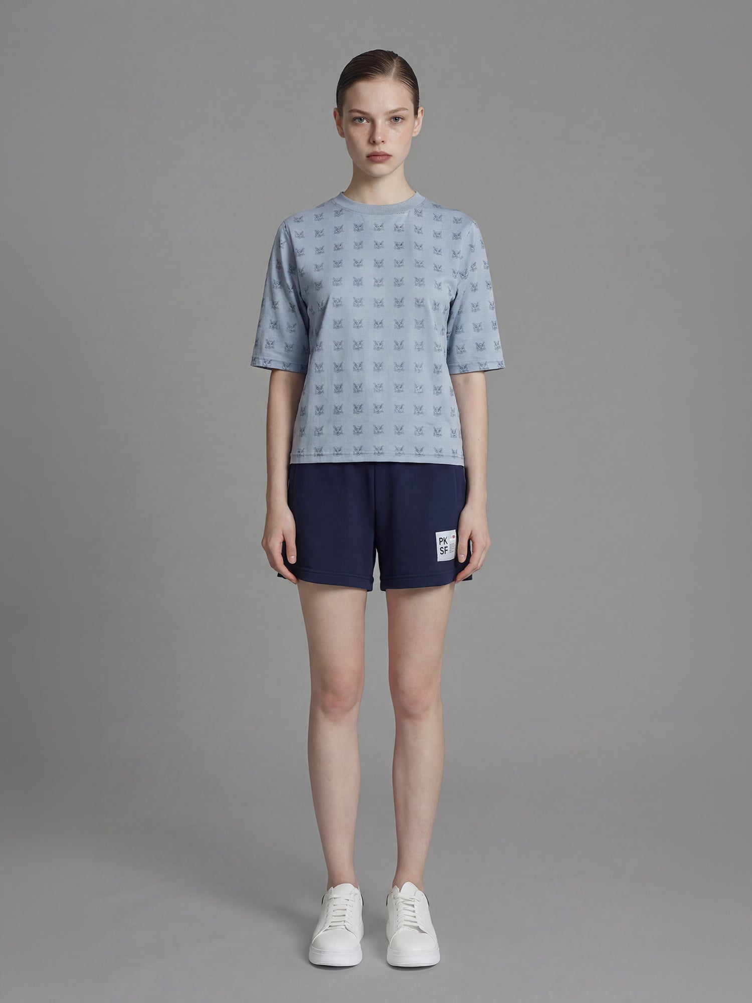 COOL GREY-BLUE / COOL GREY-PURPLE OWL PRINT CROPPED TRENCH TOP