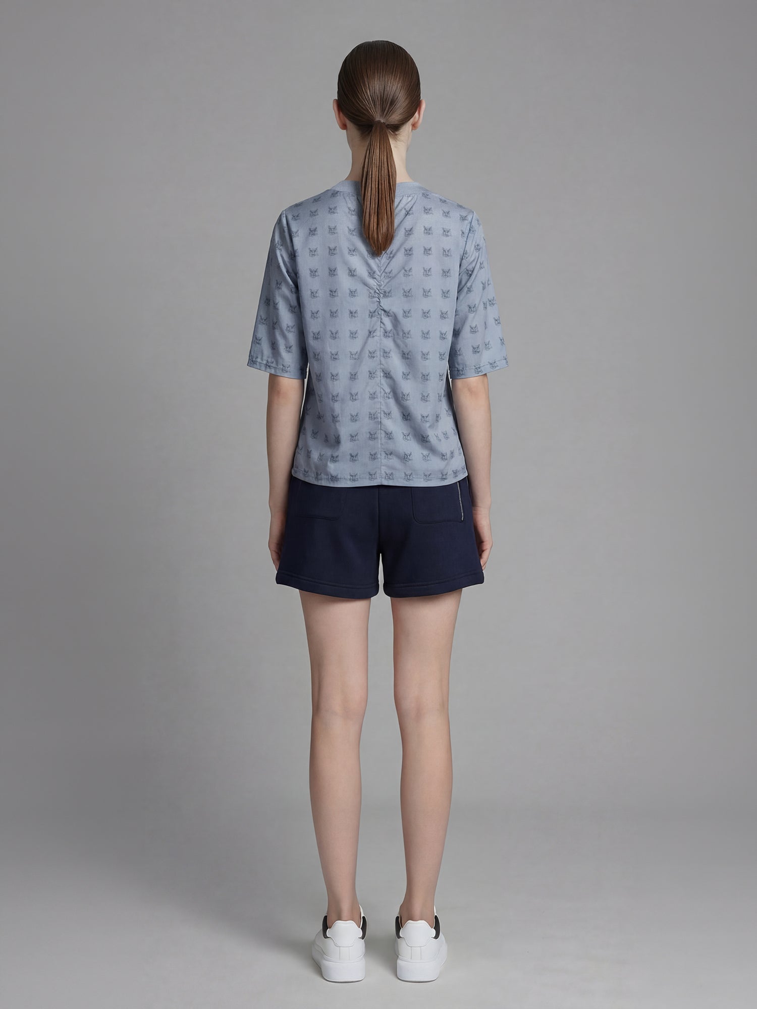 COOL GREY-BLUE / COOL GREY-PURPLE OWL PRINT CROPPED TRENCH TOP