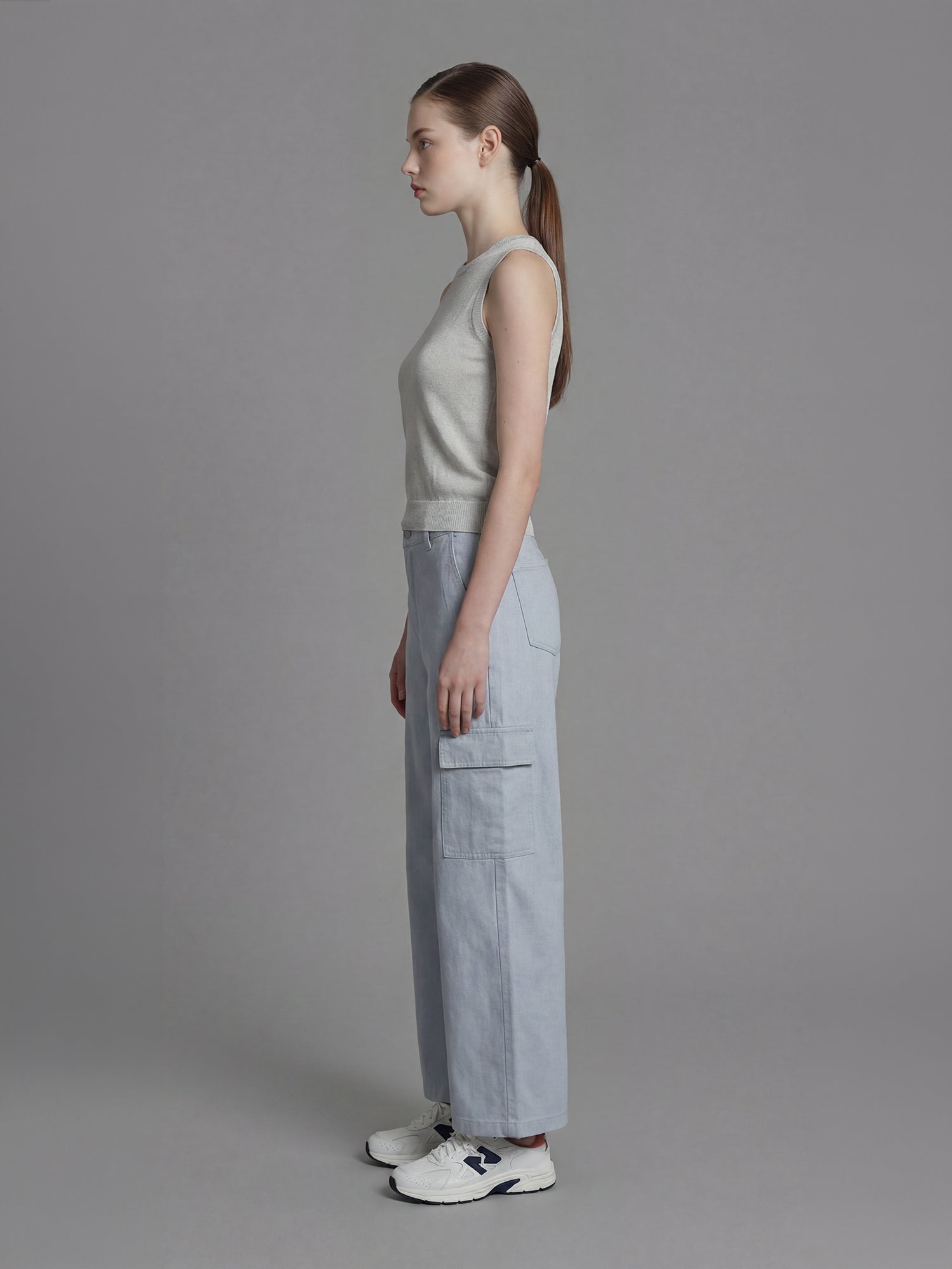 ICY SKY BLUE DOUBLE-WAIST DENIM WIDE-LEG PANTS