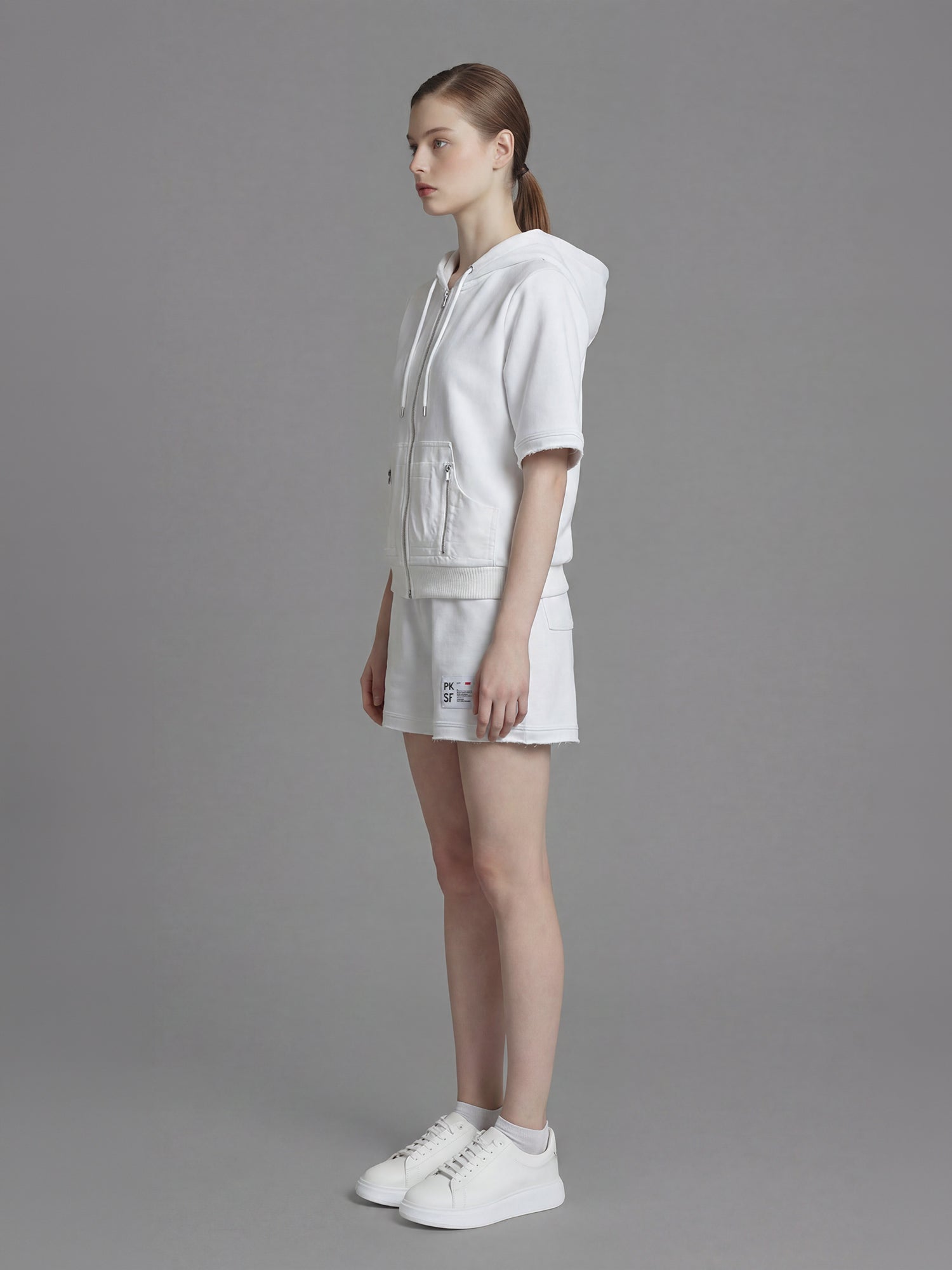 STARRY WHITE / MIDNIGHT BLUE RELAXED-FIT HOODED JACKET WITH ELBOW-LENGTH SLEEVES