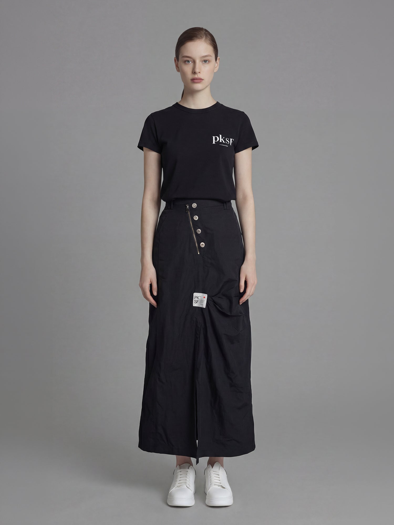 CLASSIC BLACK / CLOUD BLUE TRENCH ASYMMETRICAL LONG SKIRT