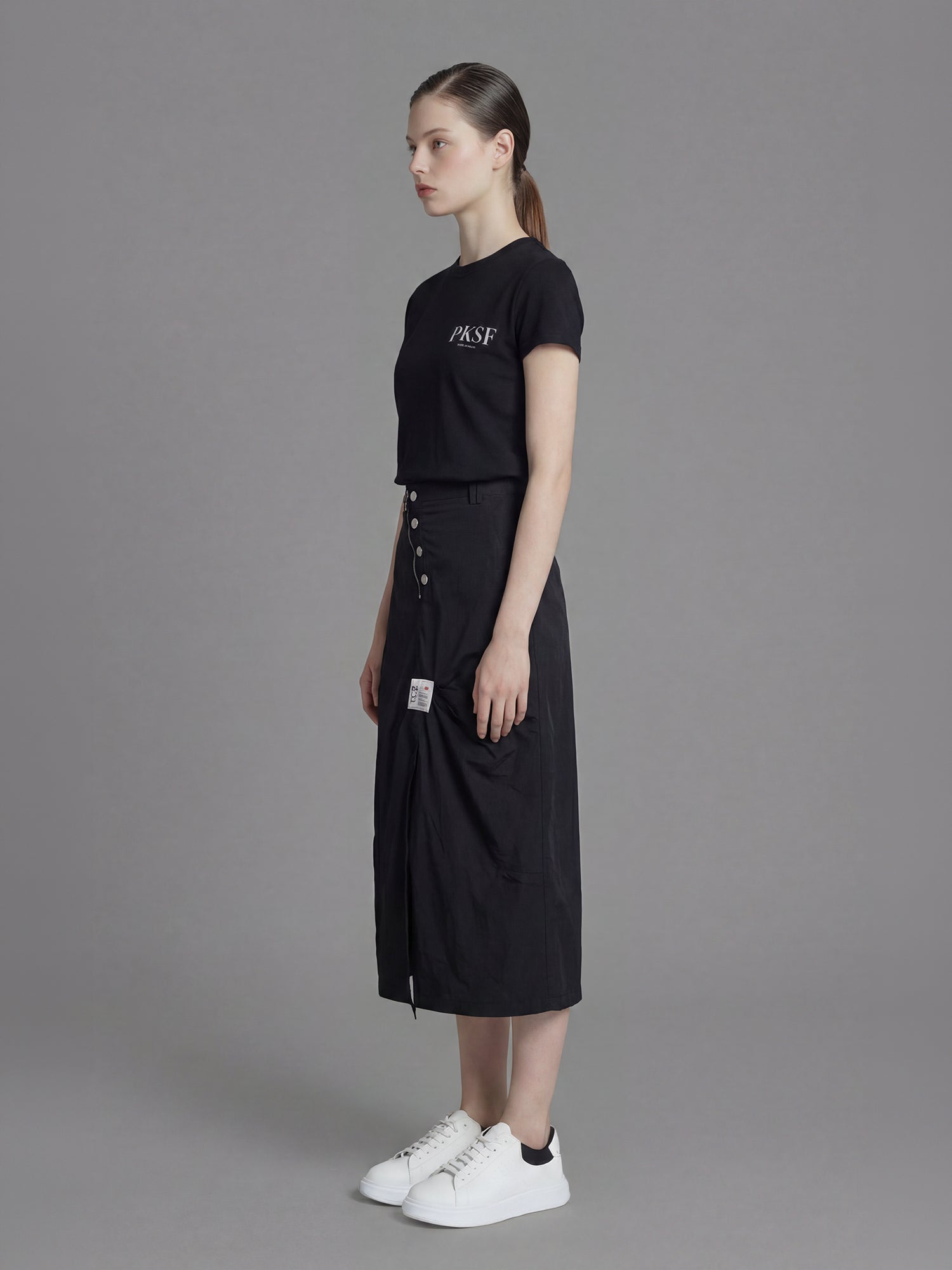 CLASSIC BLACK / CLOUD BLUE TRENCH ASYMMETRICAL LONG SKIRT