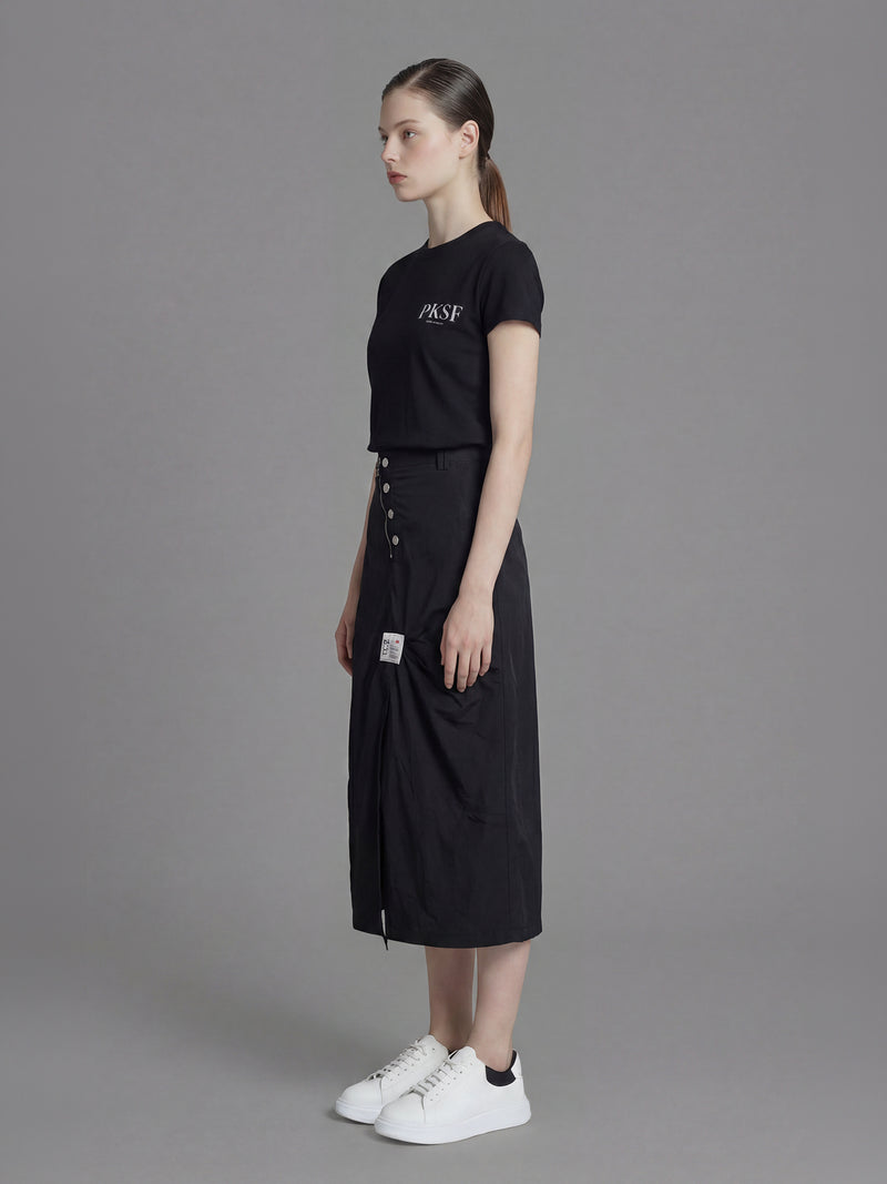 CLASSIC BLACK / CLOUD BLUE TRENCH ASYMMETRICAL LONG SKIRT