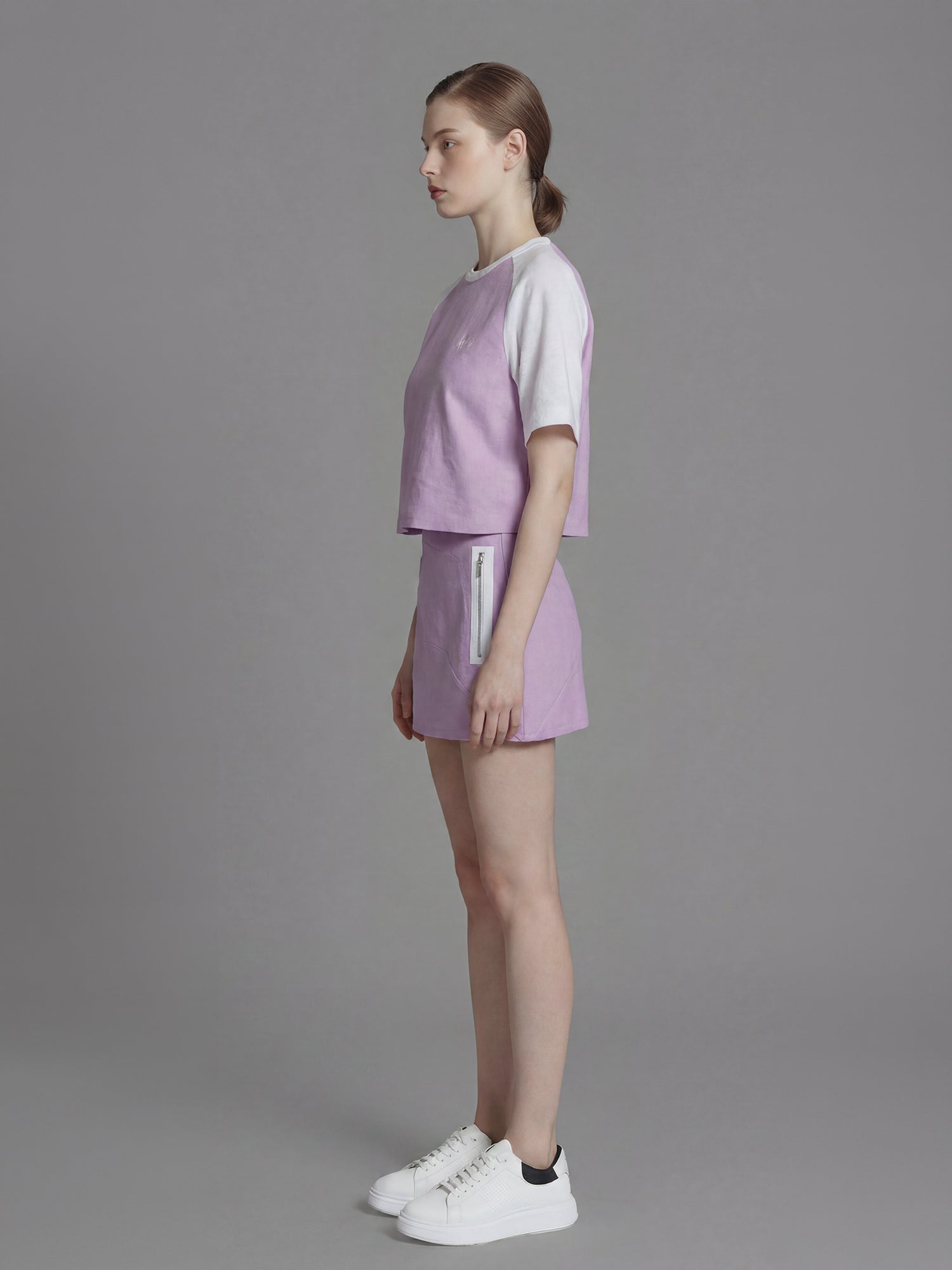 SAPPHIRE BLUE/MISTY ORCHID PINK LINEN COLOR-BLOCK TOP
