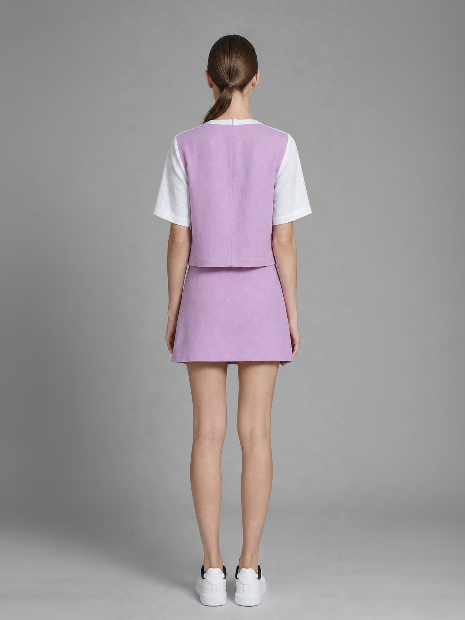 SAPPHIRE BLUE/MISTY ORCHID PINK LINEN COLOR-BLOCK TOP