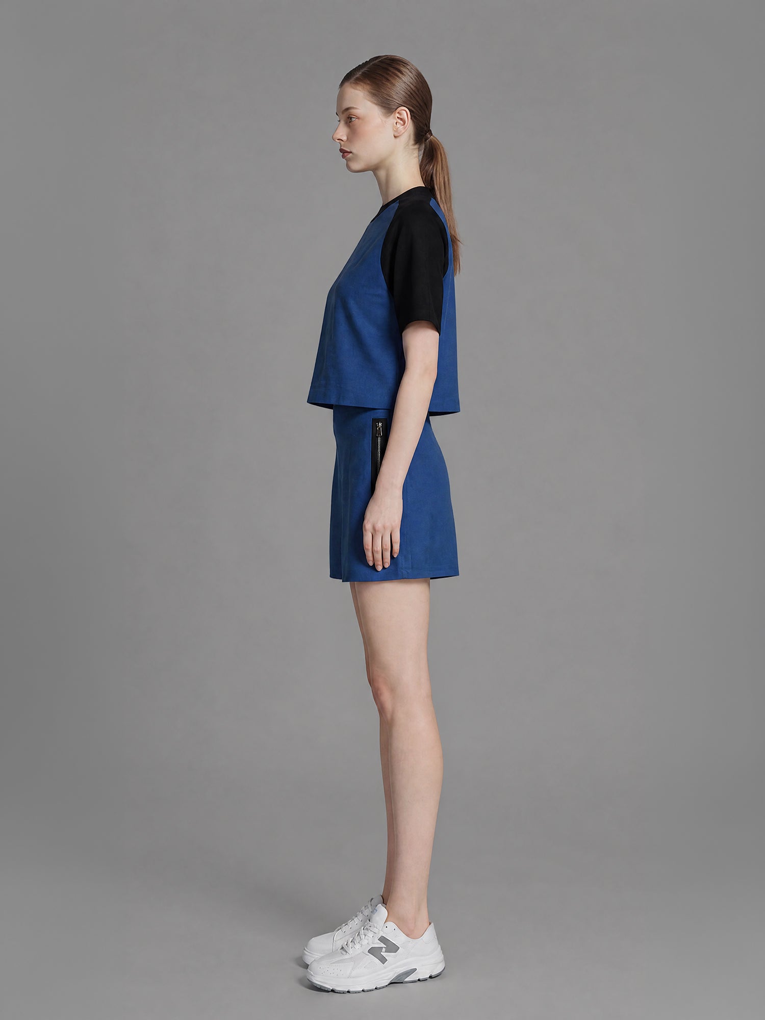 SAPPHIRE BLUE/MISTY ORCHID PINK LINEN A-LINE MINI SKIRT