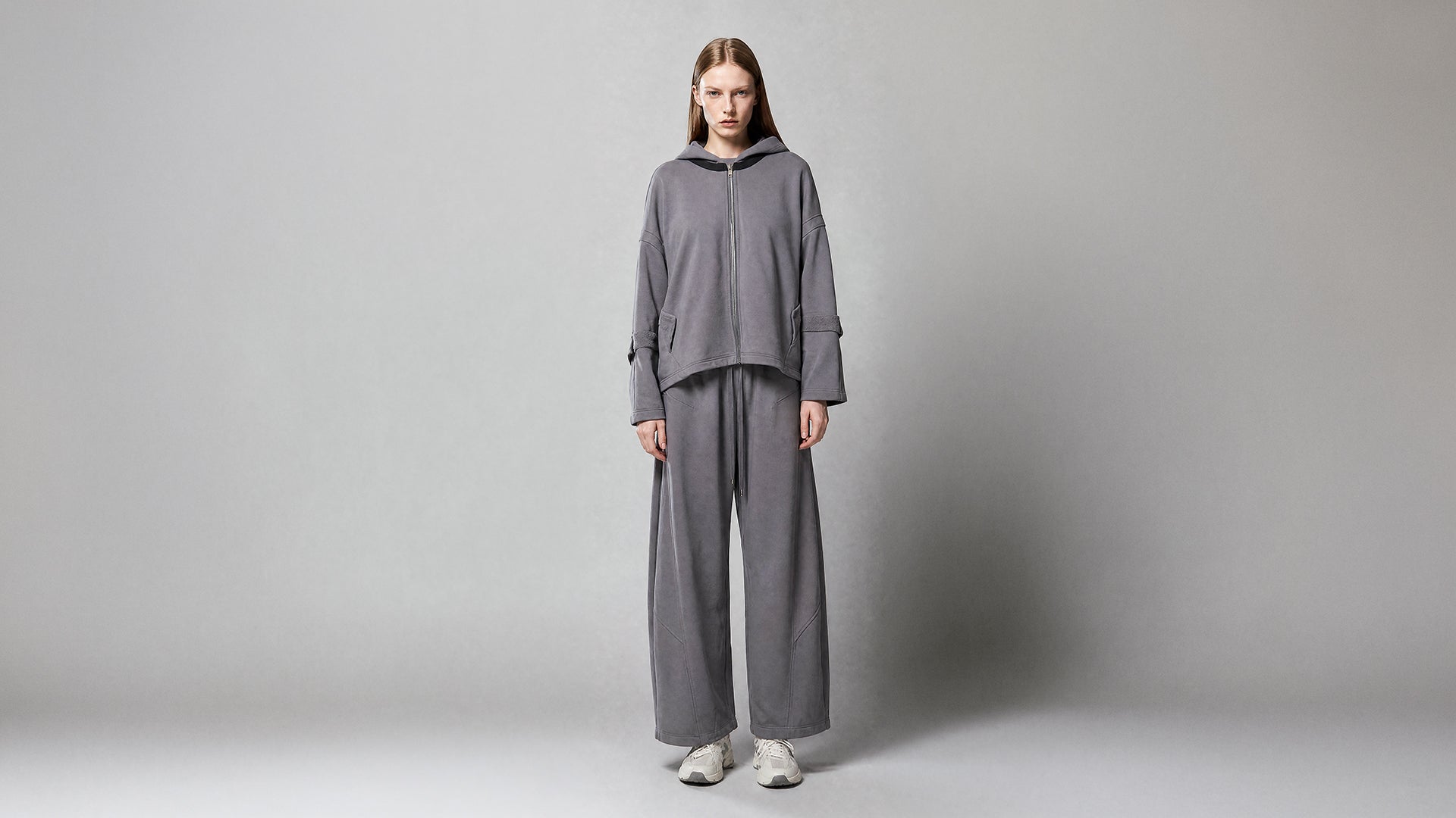 COOL STONE GRAY / NAVY BLUE OVERSIZED HOODED SWEATSHIRT JACKET