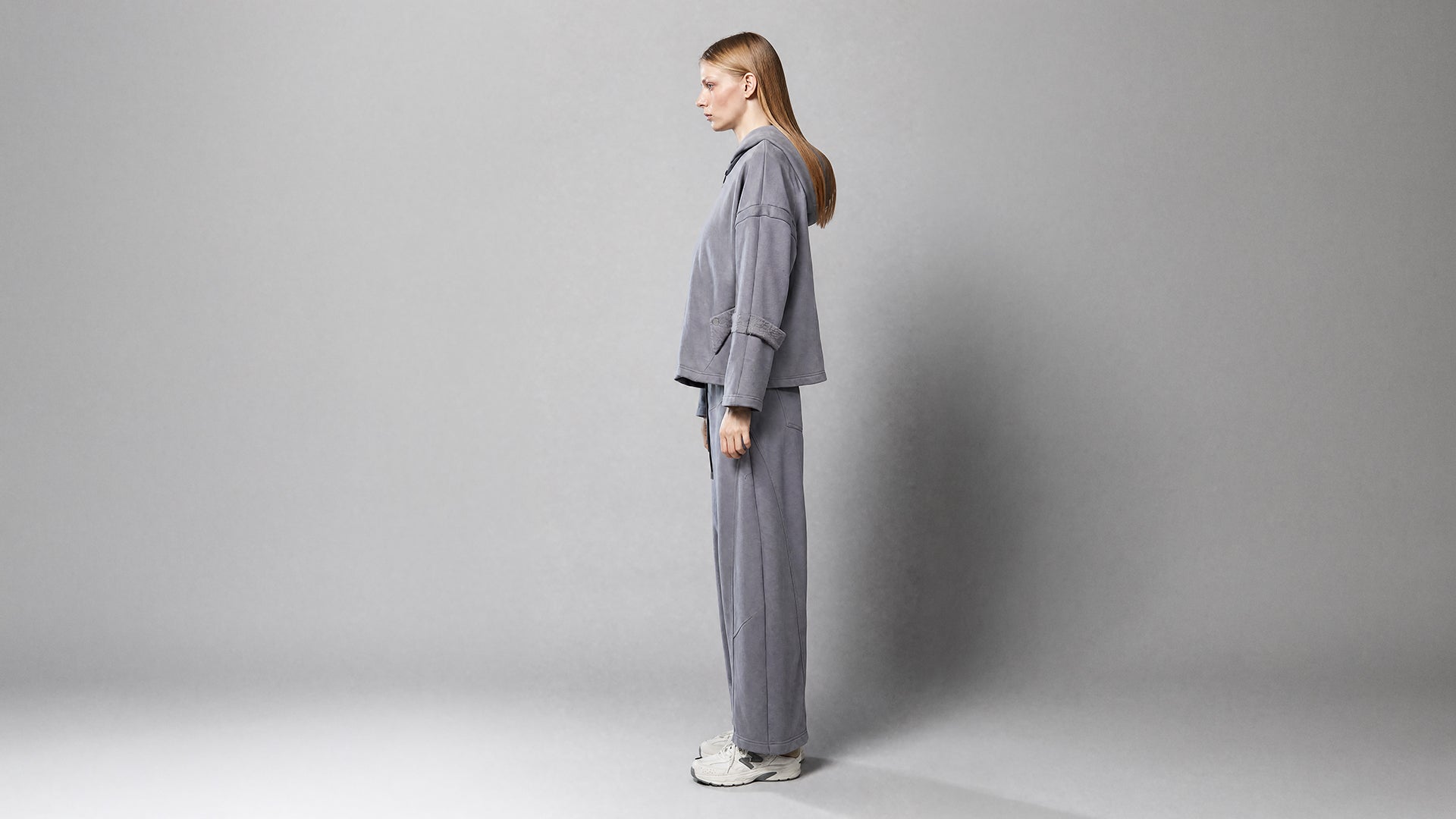 COOL STONE GRAY / NAVY BLUE OVERSIZED HOODED SWEATSHIRT JACKET