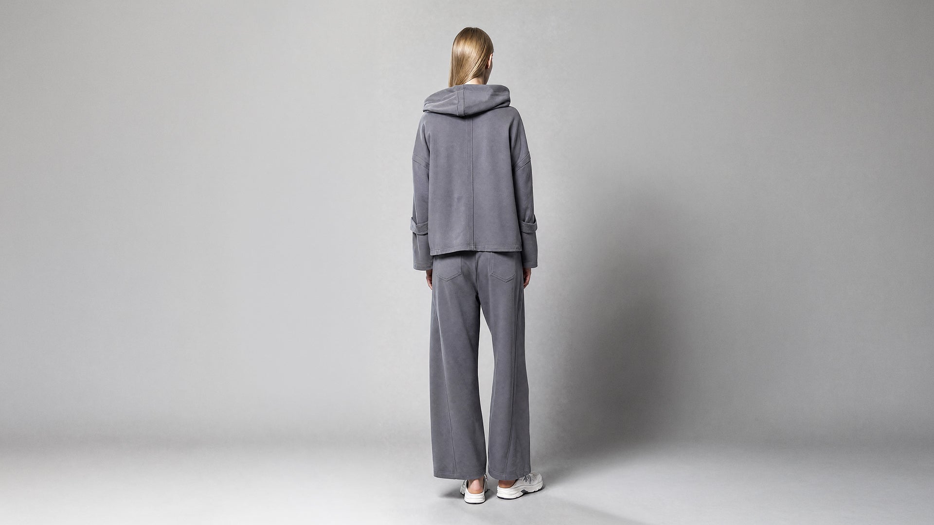 COOL STONE GRAY / NAVY BLUE OVERSIZED HOODED SWEATSHIRT JACKET