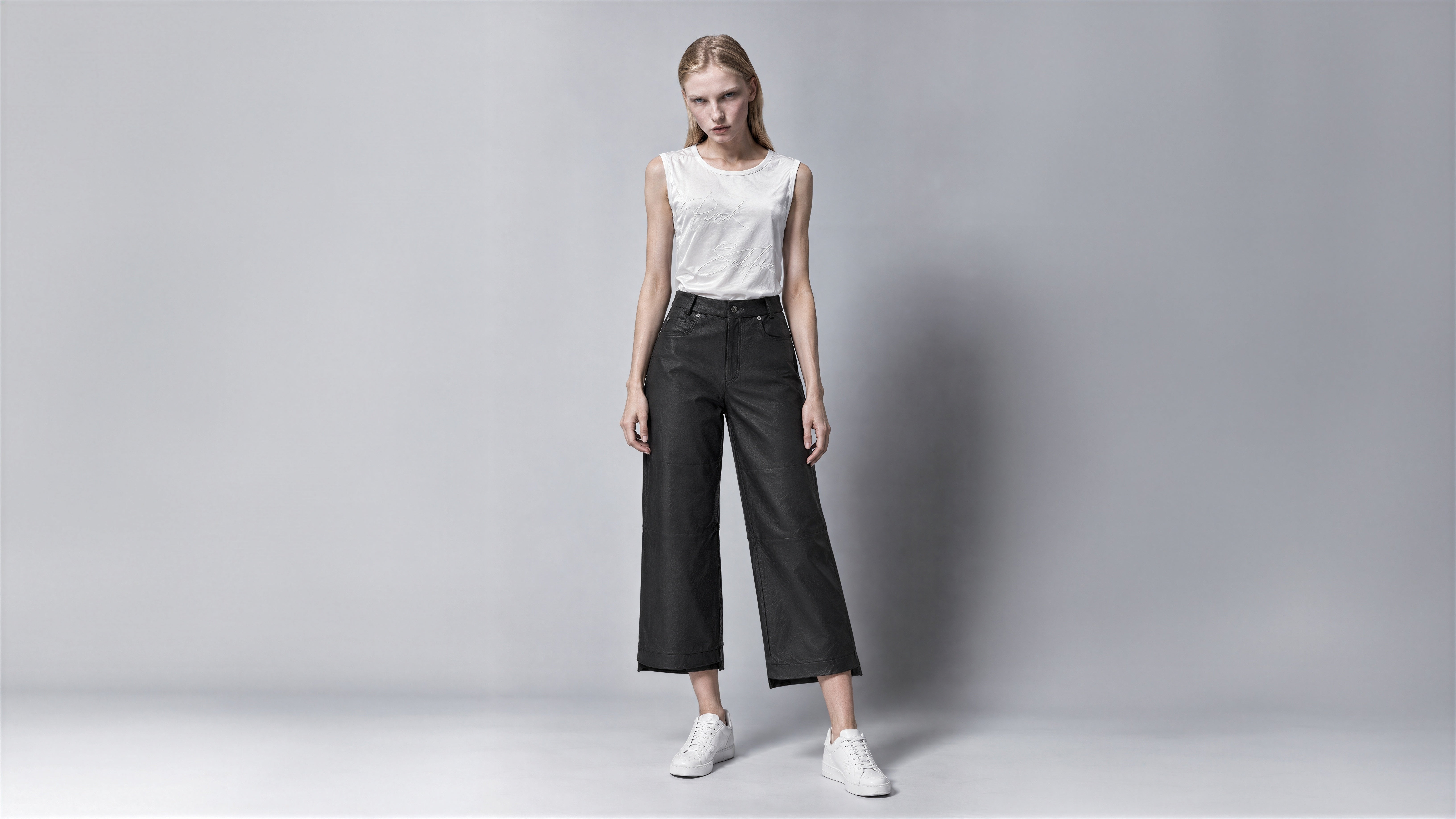CHARCOAL GREY LEATHER WIDE-LEG CULOTTES