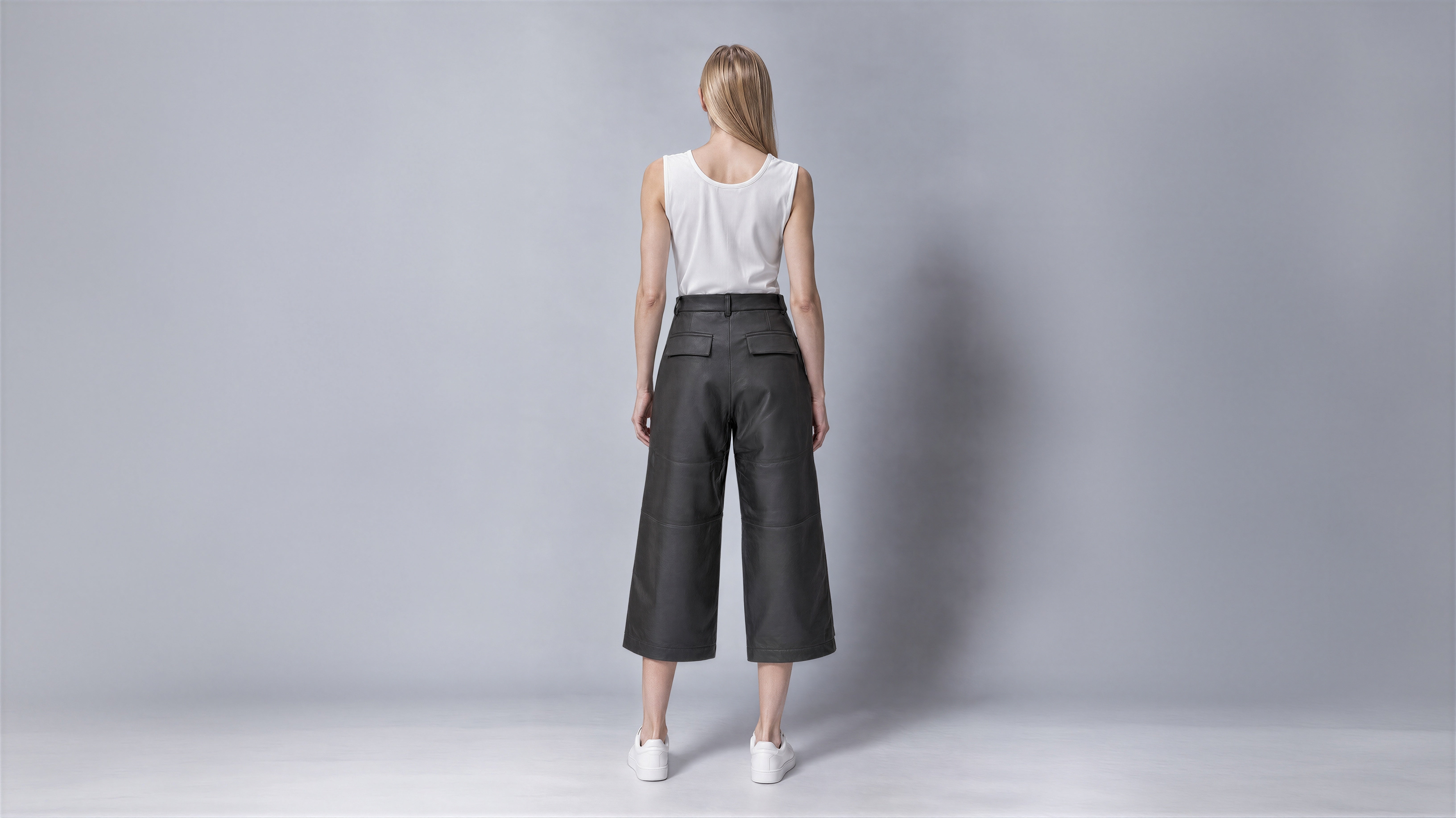 CHARCOAL GREY LEATHER WIDE-LEG CULOTTES