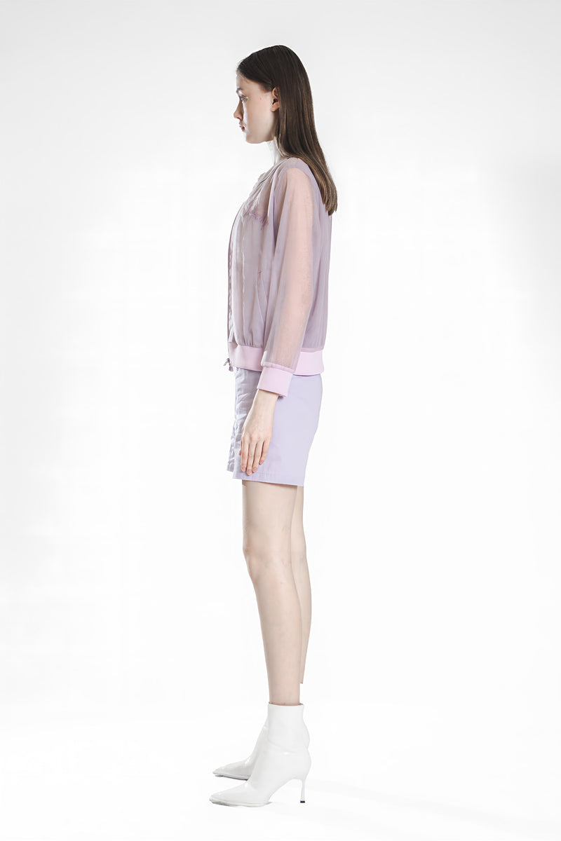 PEACHY ROSY BEIGE / ICE PURPLE CURVED SEAM SHORTS