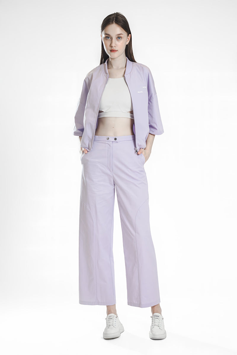PEACHY ROSY BEIGE / ICE PURPLE CURVED SEAM STRAIGHT-LEG PANTS