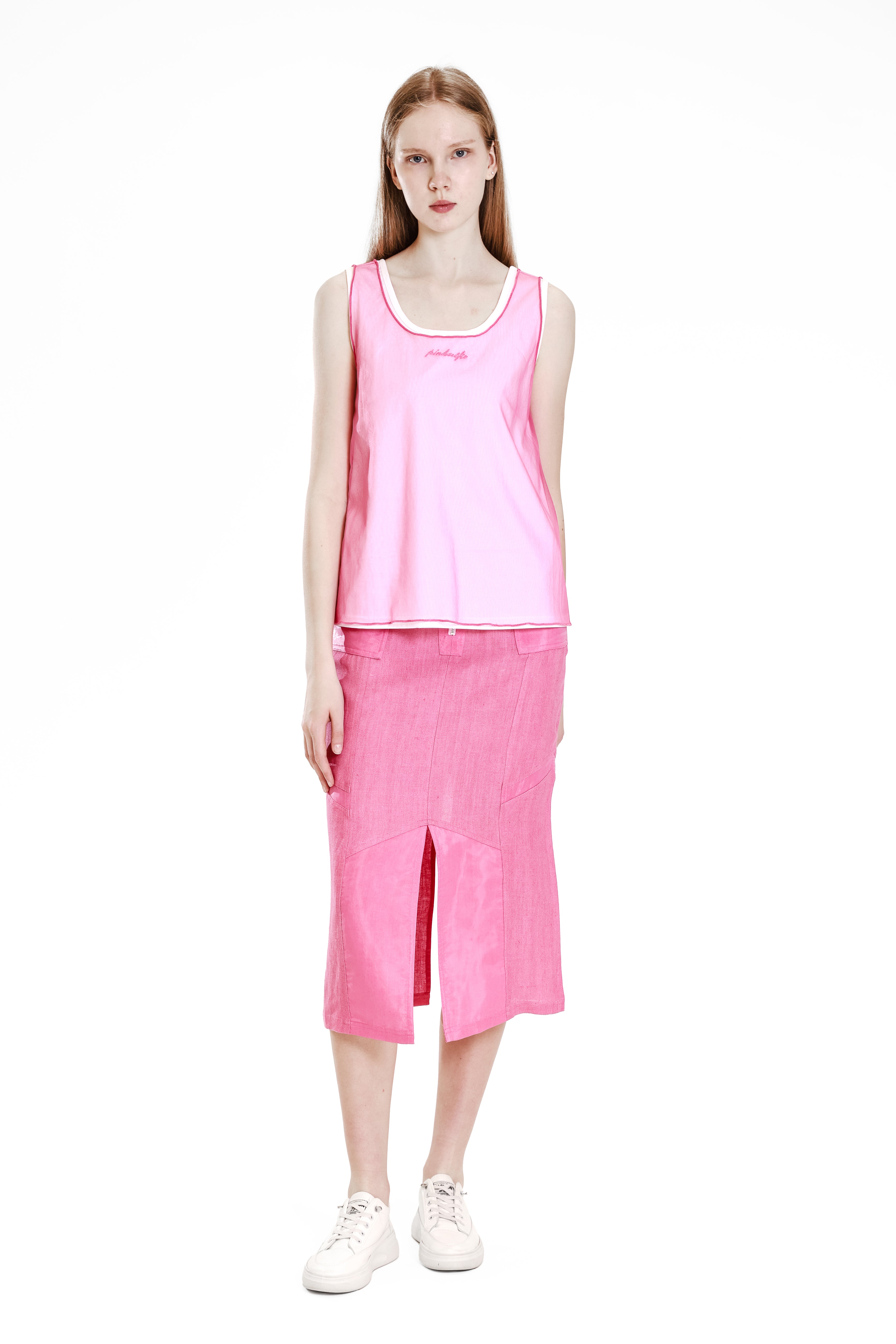 PEACH/BLACK MESH PANEL COTTON TANK TOP
