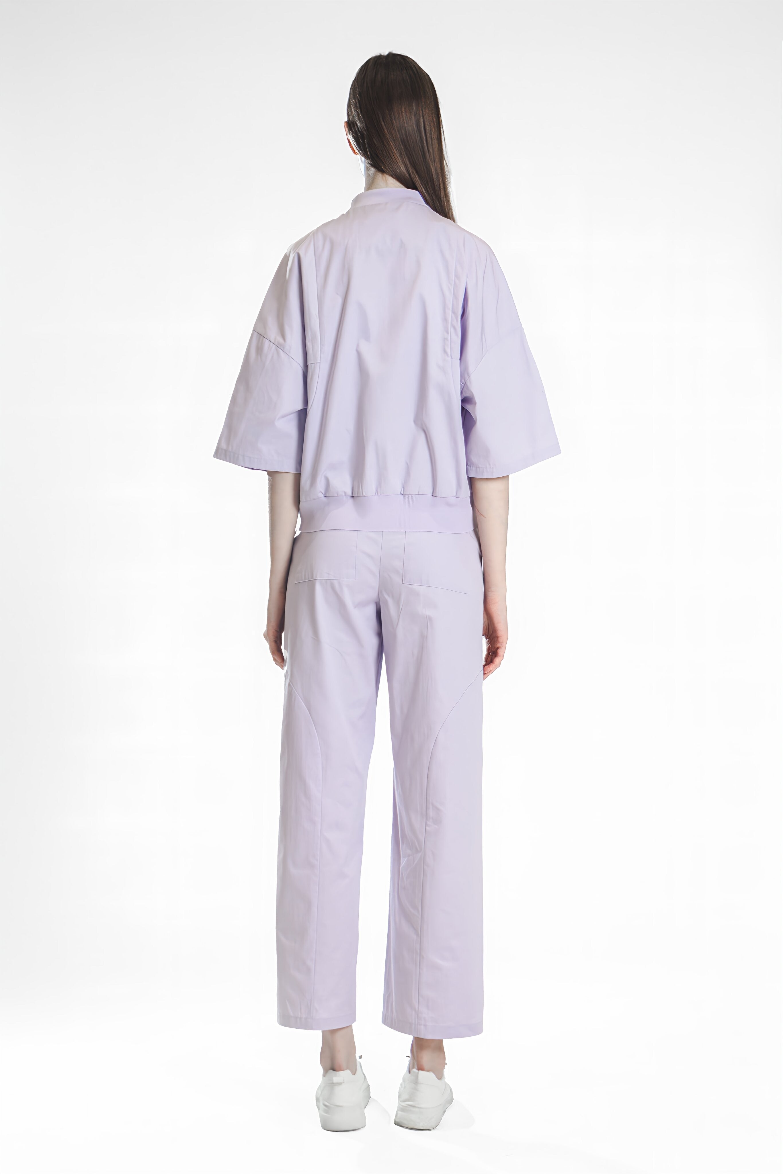 PEARL BEIGE / ICE PURPLE CROPPED BASEBALL JACKET