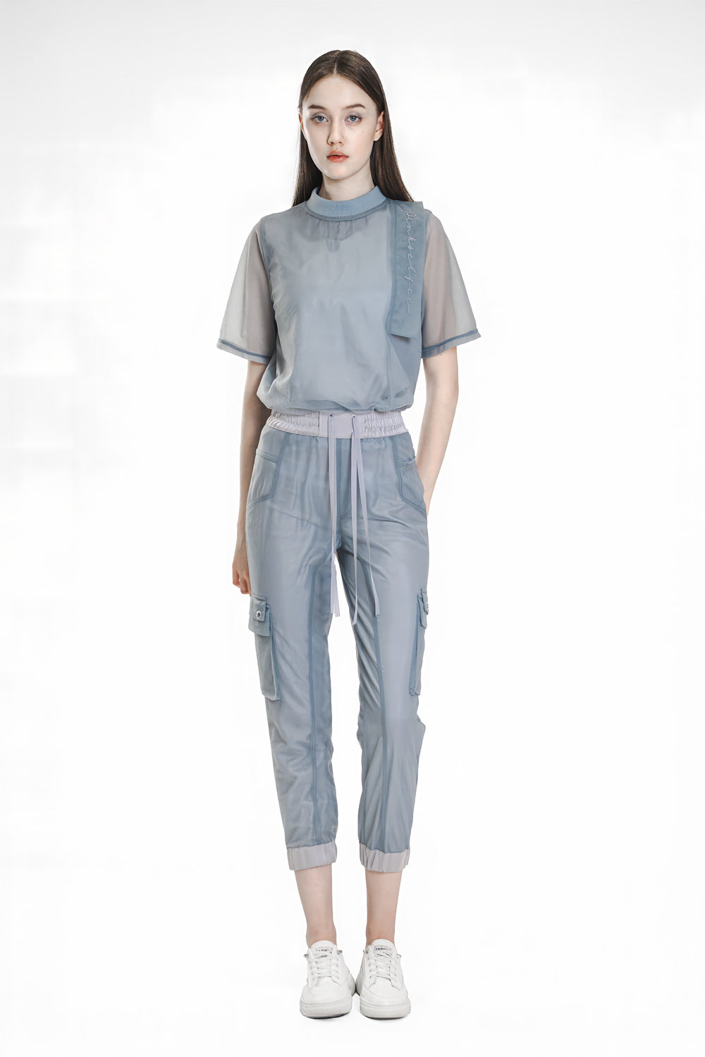 PINK/BLUE MESH CASUAL SLIM PANTS