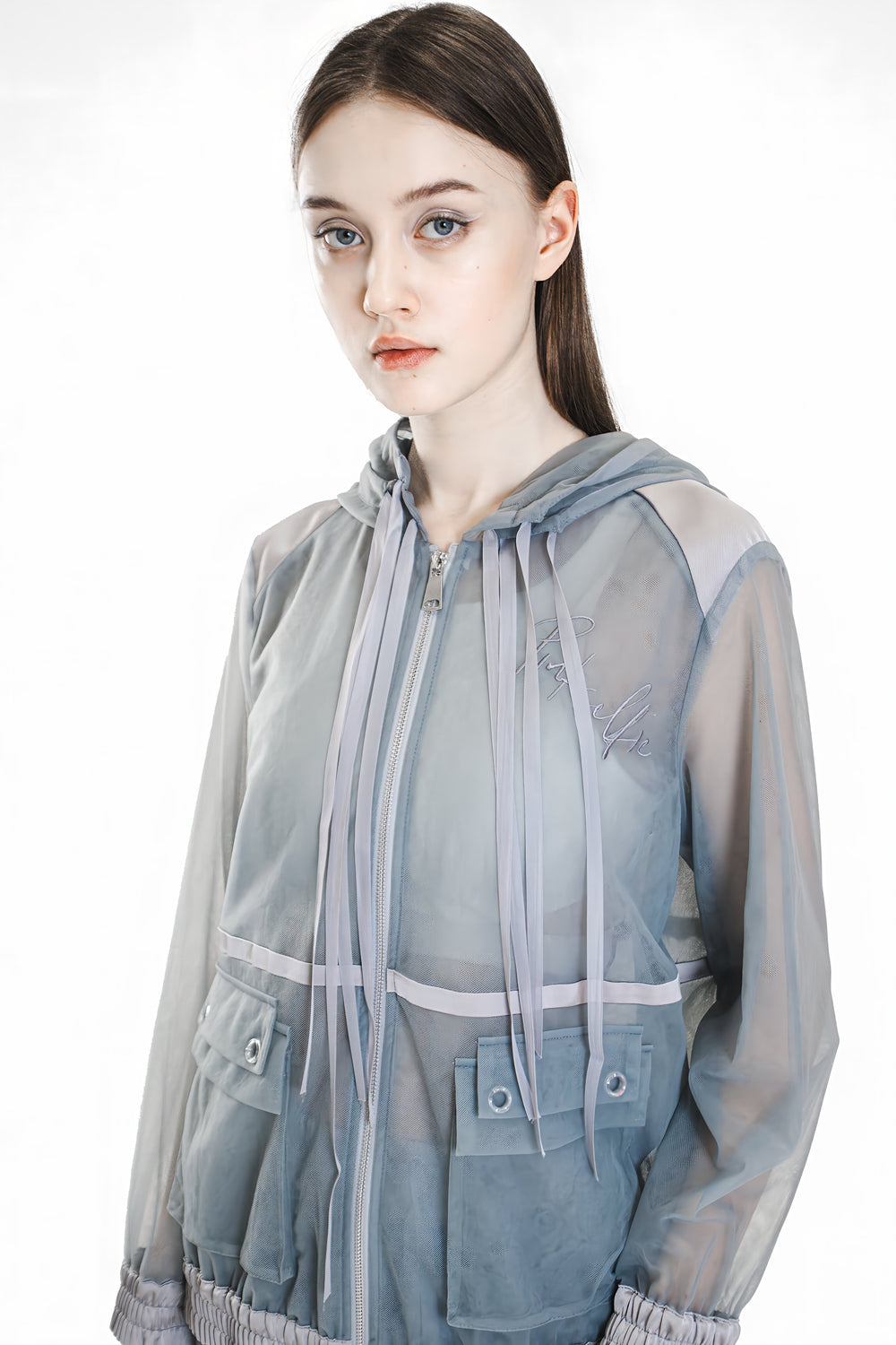 PINK/BLUE MESH PANEL HOODIE SWEATSHIRT