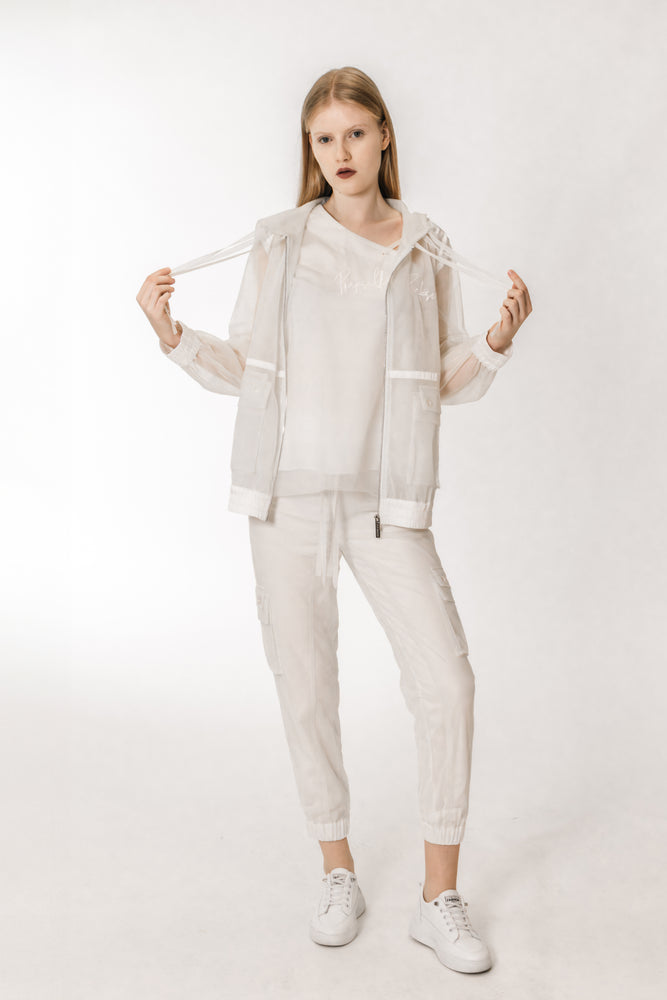 WHITE MESH CASUAL DRAWSTRING PANTS