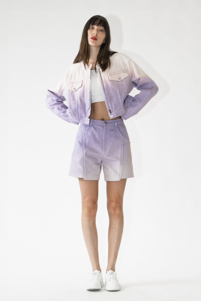 
                  
                    PURPLE/CORAL/BLUE THREE-DIMENSIONAL FOLD OMBRE-DYED SHORTS
                  
                