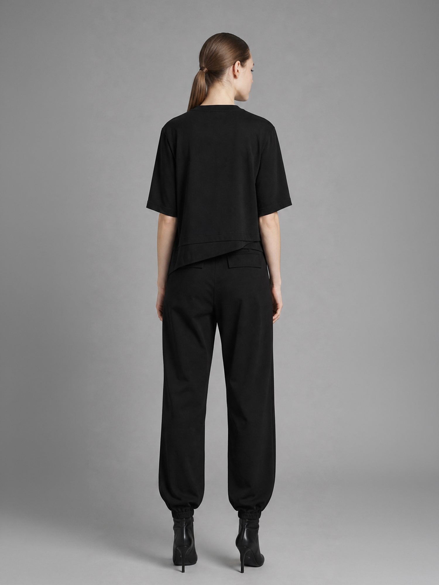 CLASSIC BLACK/STARLIGHT WHITE LINEN SHEER EMBROIDERED CROPPED T-SHIRT