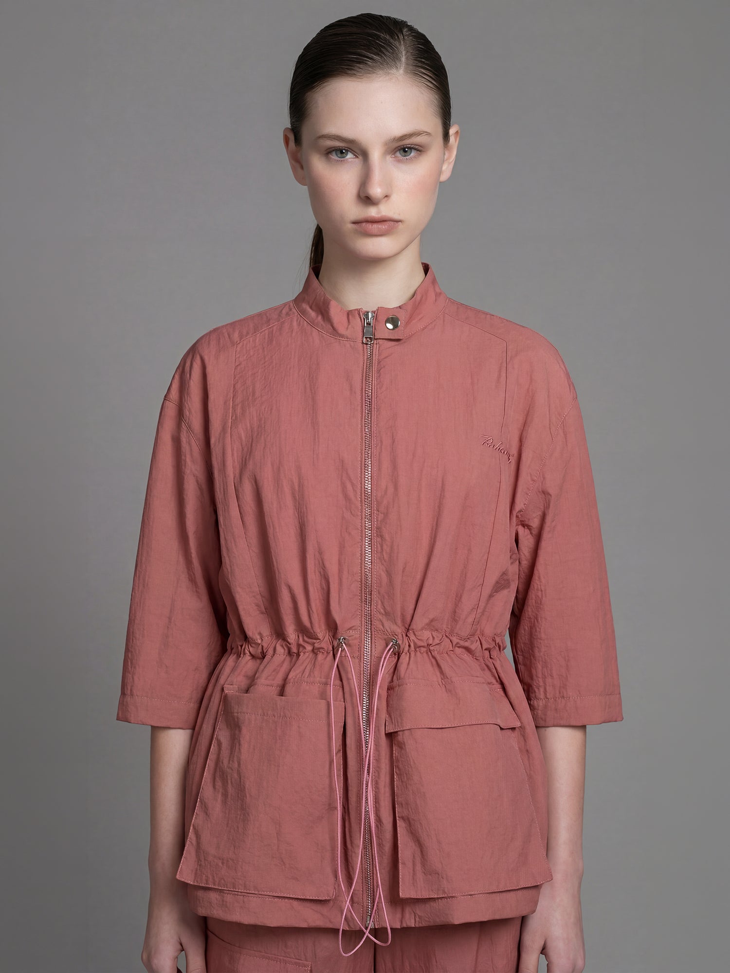DEEP BROWN/DESERT PINK 3/4 SLEEVE DROPPED-SHOULDER MID-LENGTH TRENCH COAT