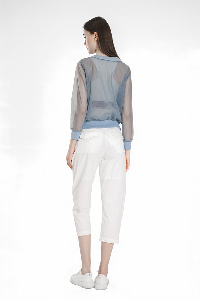 
                  
                    SHEER MESH JACKET IN PURPLE/BLUE TONES
                  
                