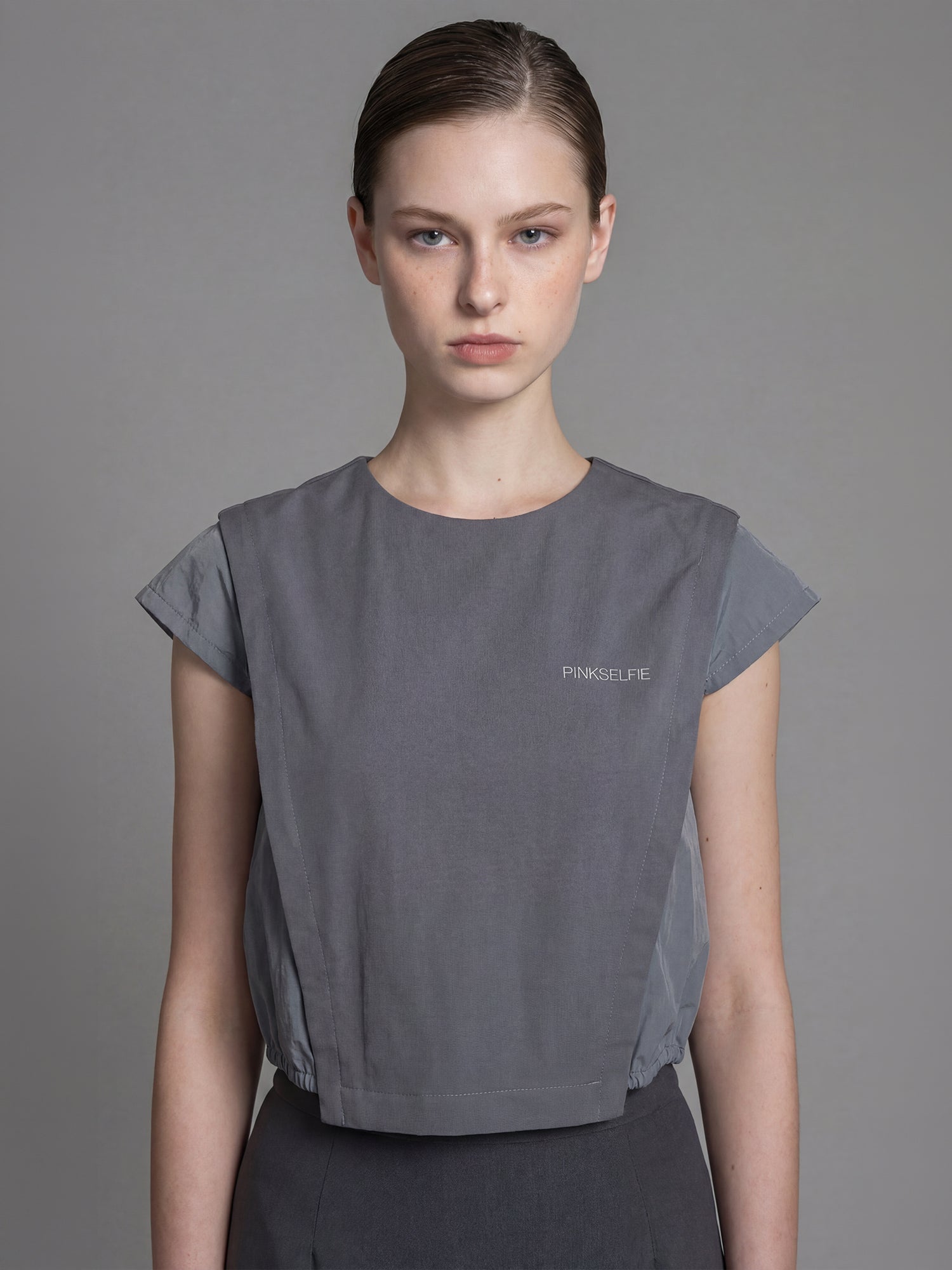 SOFT APRICOT PINK / COOL MIST GREY TRENCH-COTTON PANEL TOP