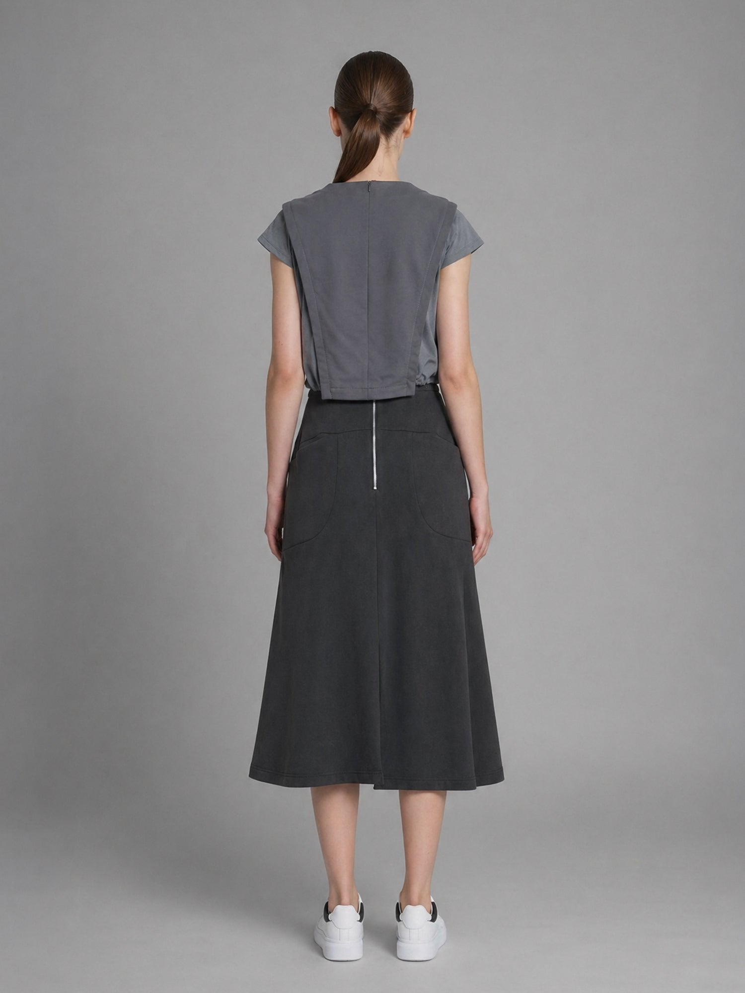 SOFT APRICOT PINK / COOL MIST GREY TRENCH-COTTON PANEL TOP