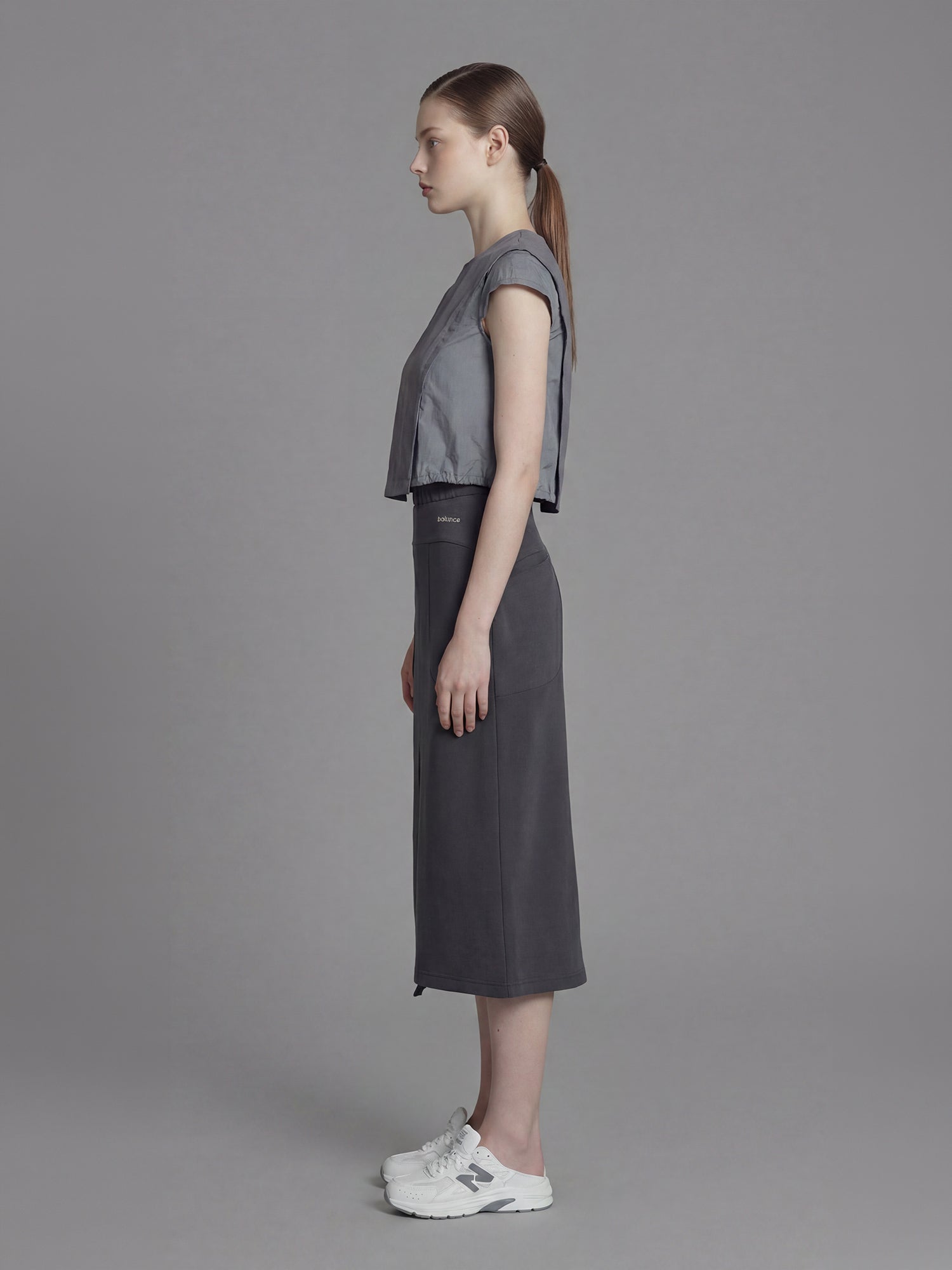 SOFT APRICOT PINK / COOL MIST GREY TRENCH-COTTON PANEL TOP