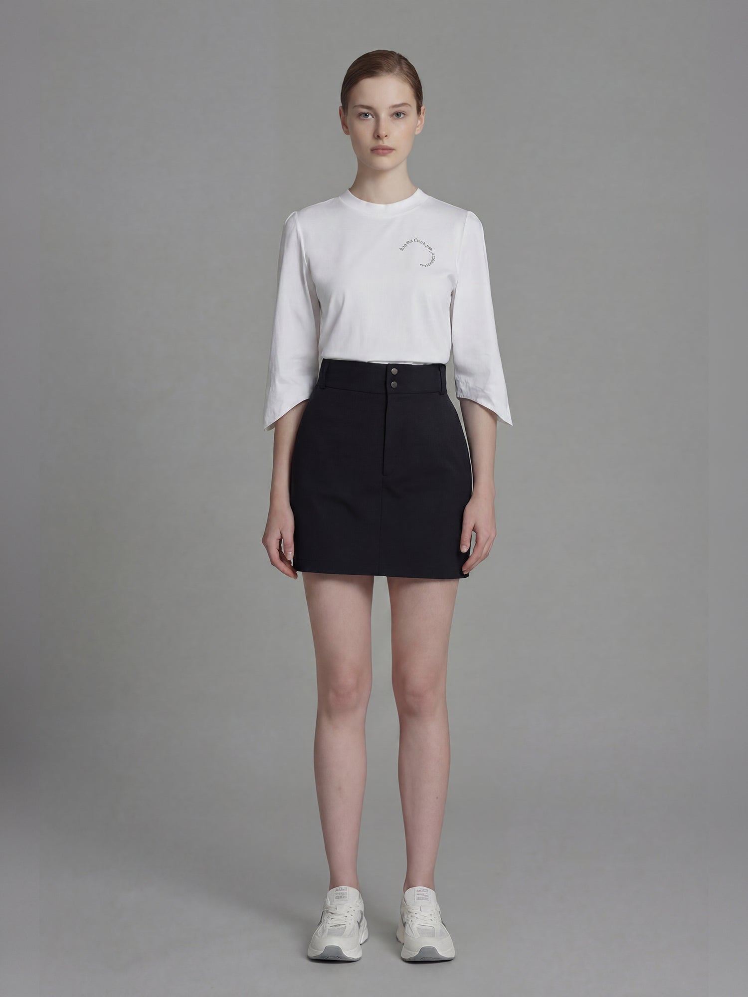 CLASSIC BLACK / STARRY WHITE TRENCH-STYLE STATEMENT MINI SKIRT