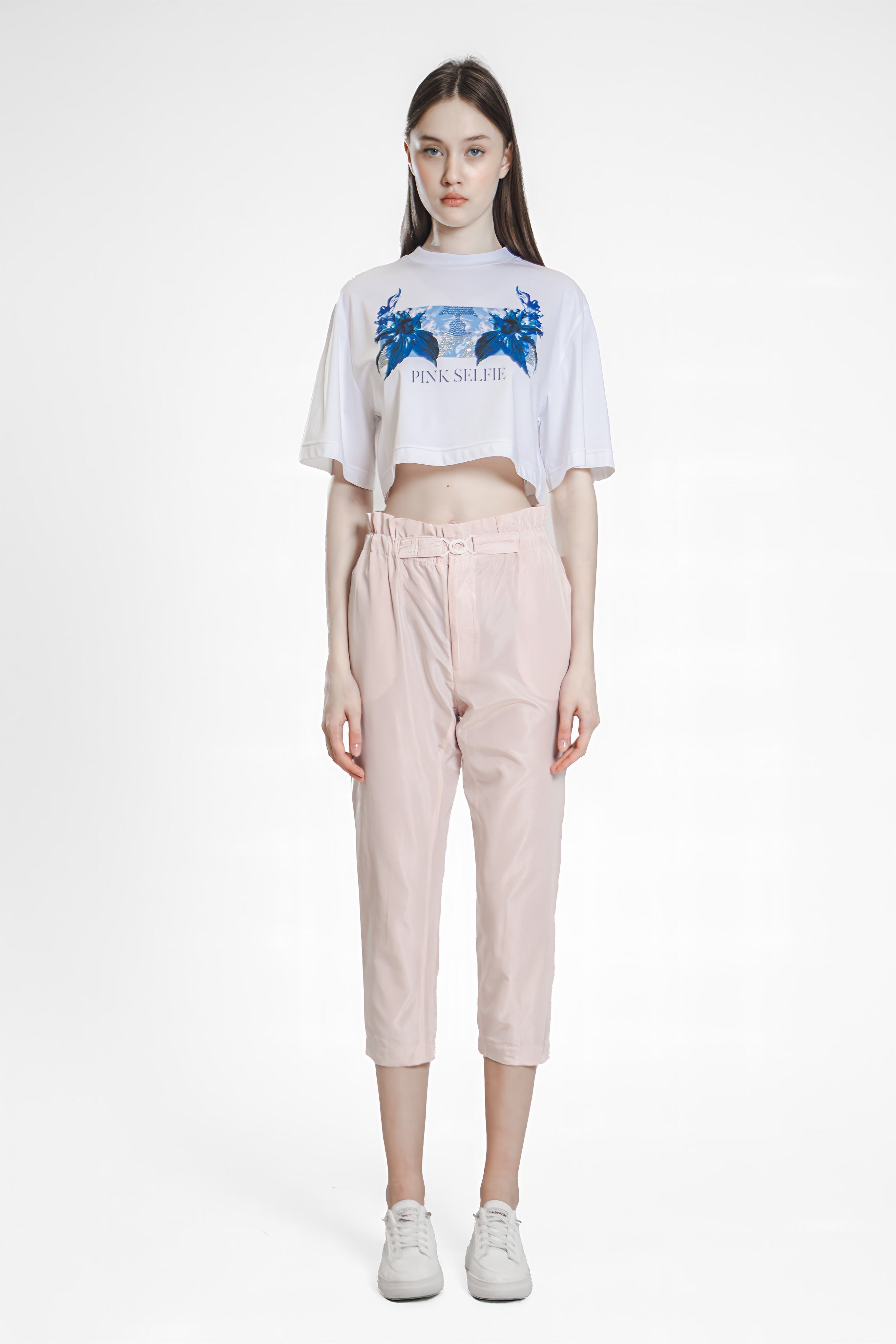 EXTRAORDINARY PINK/FLINT GRAY SLIM-FIT HIGH-WAIST PANTS