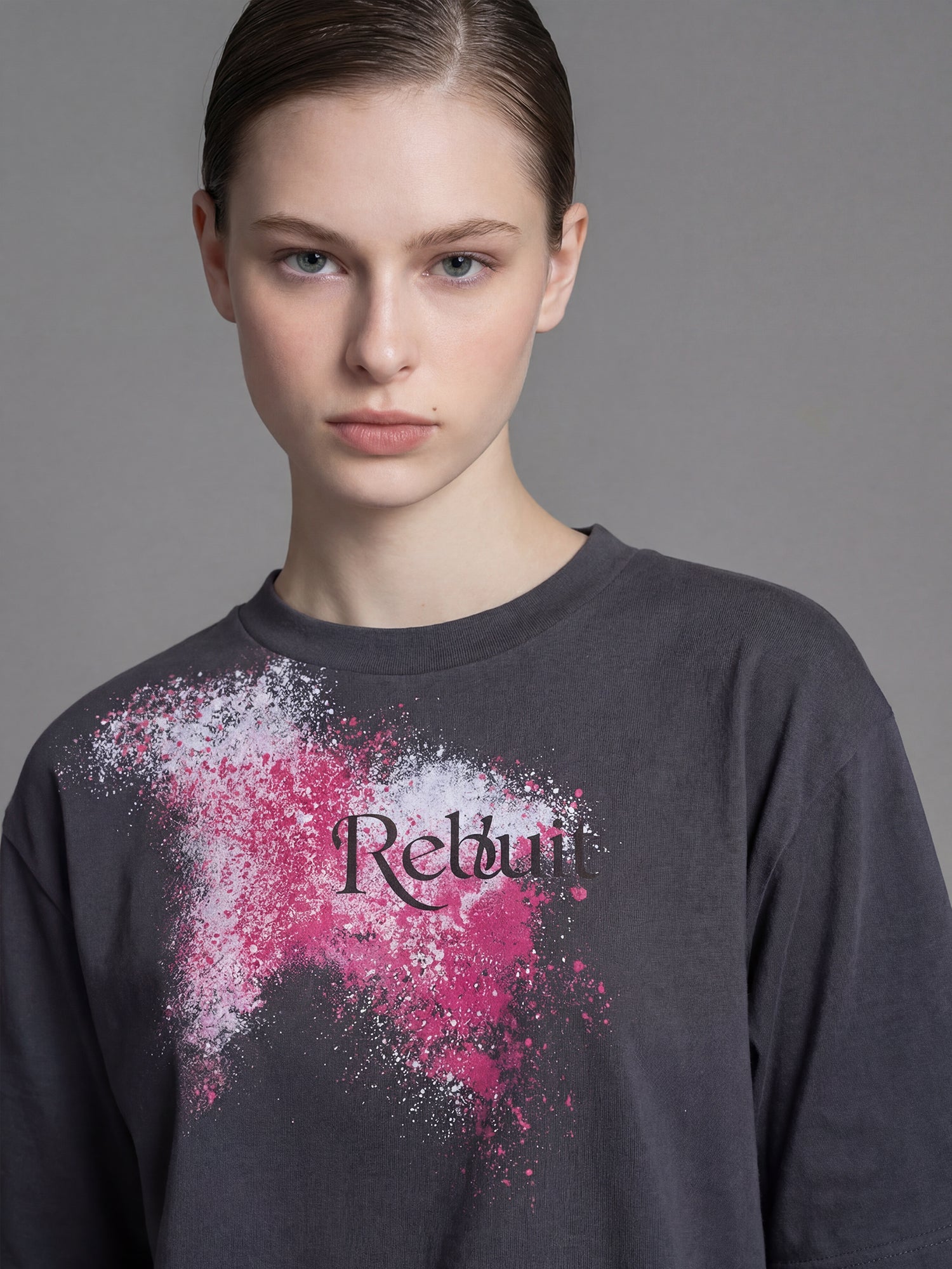 SOFT APRICOT GREY / COOL MIST GREY INKJET PRINT T-SHIRT