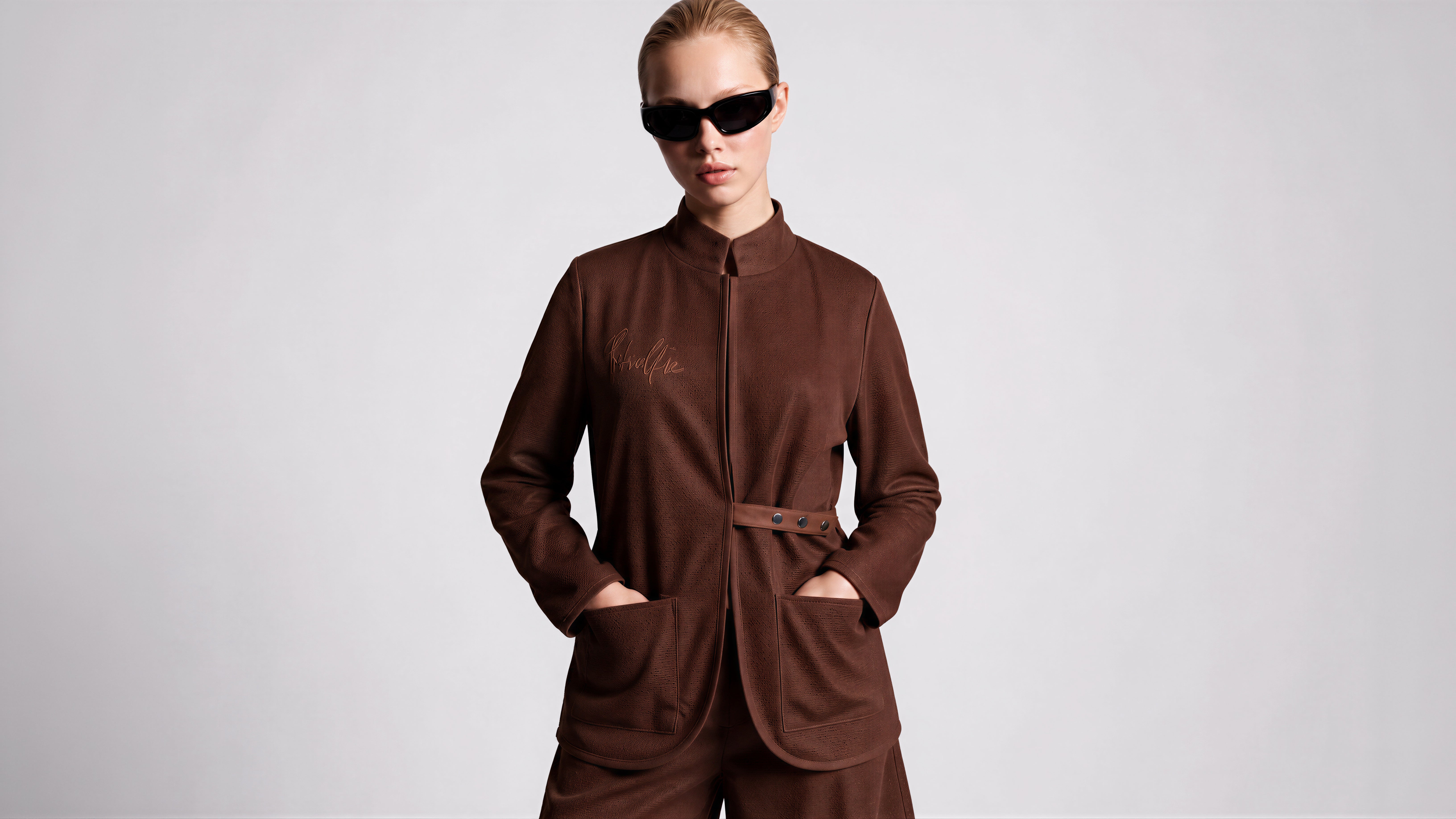 COOL MIST GREY / DEEP CHOCOLATE BROWN MESH BLAZER